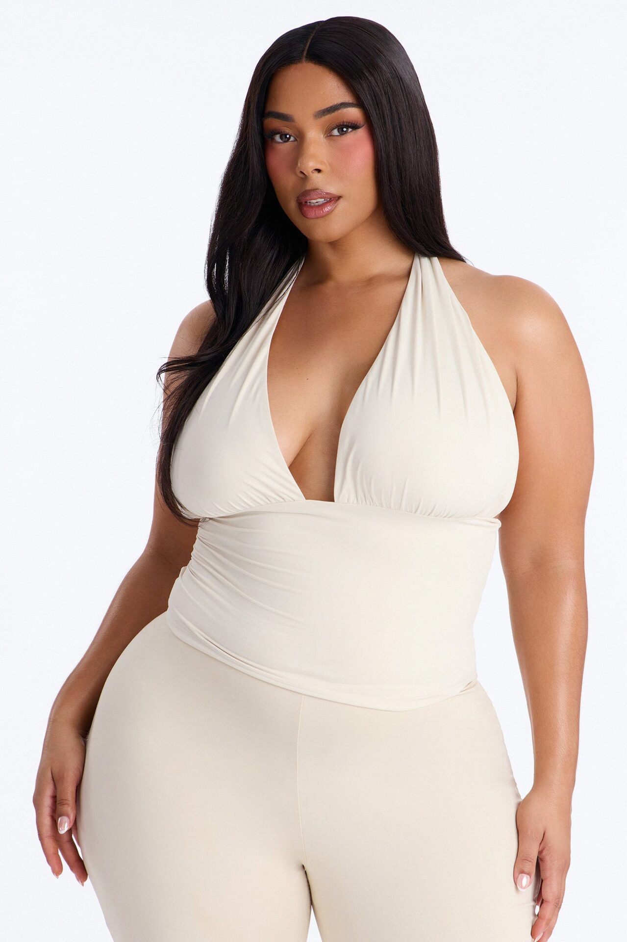 Second Skin Knot Backless Halter Top - Bone