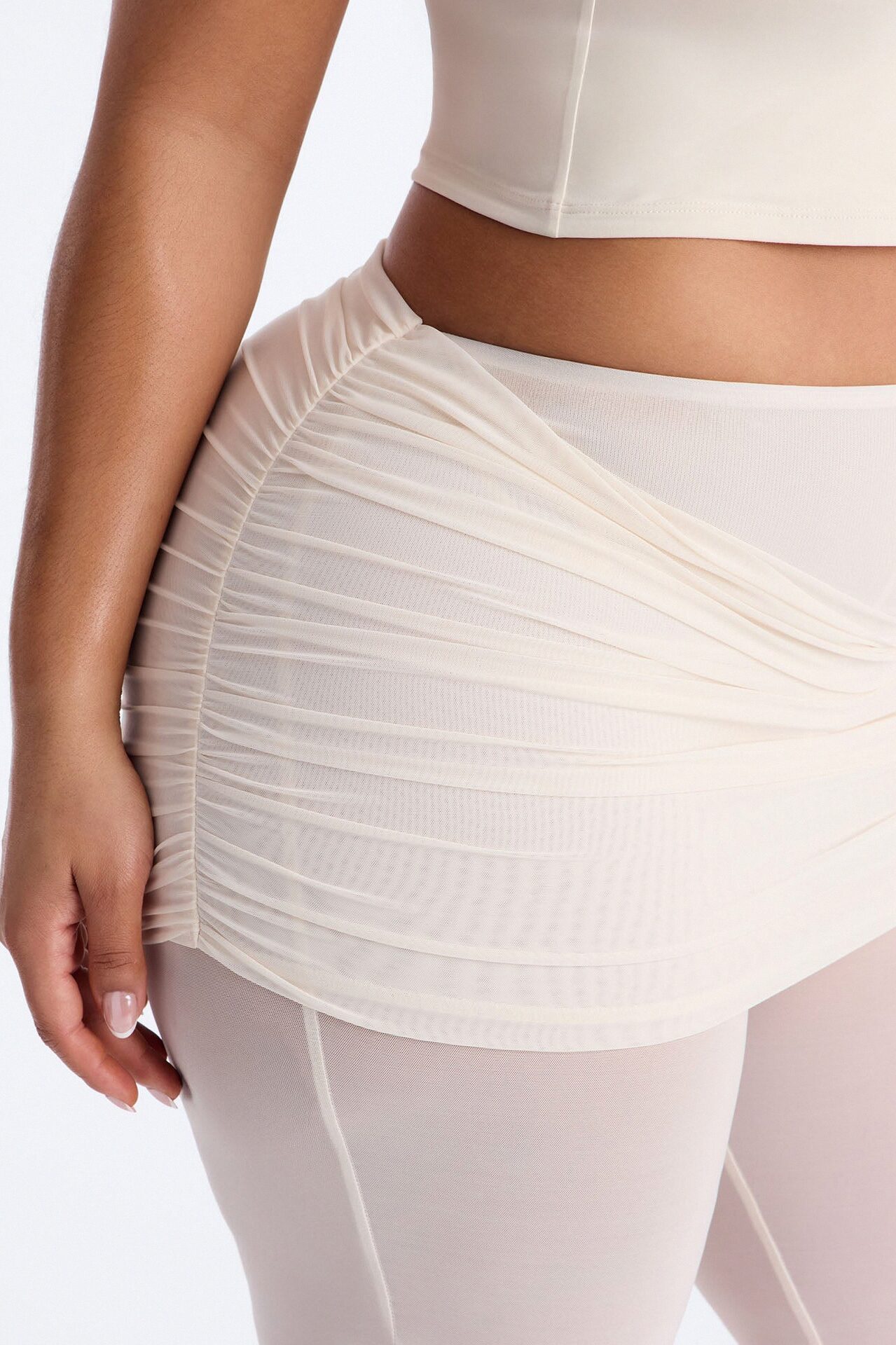 Power Mesh Foldover Ruched Flare Pant - Bone