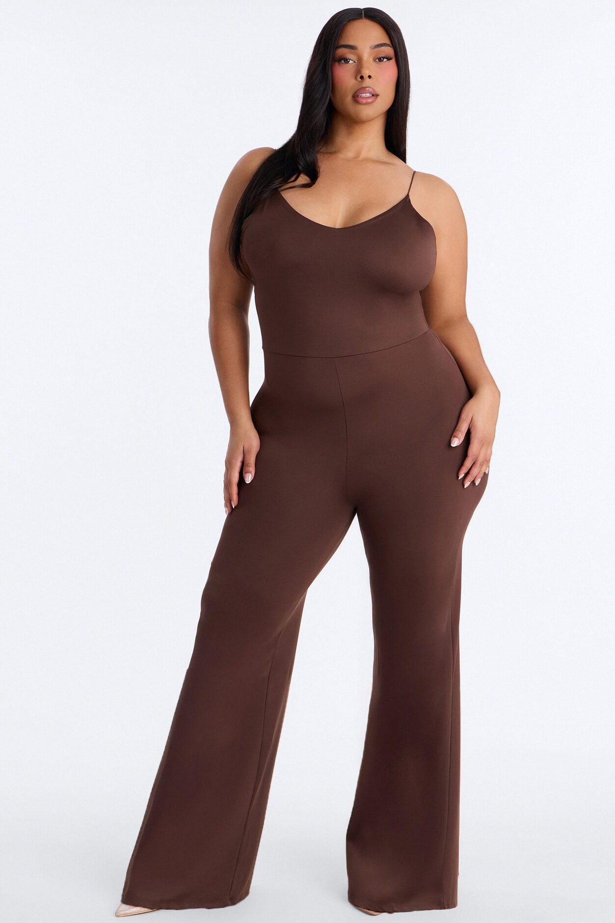 Contour Double Lined Spaghetti Strap Scoop Neck Jumpsuit - Chocolate