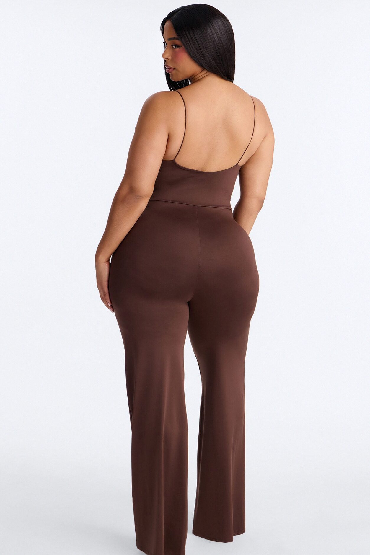 Contour Double Lined Spaghetti Strap Scoop Neck Jumpsuit - Chocolate