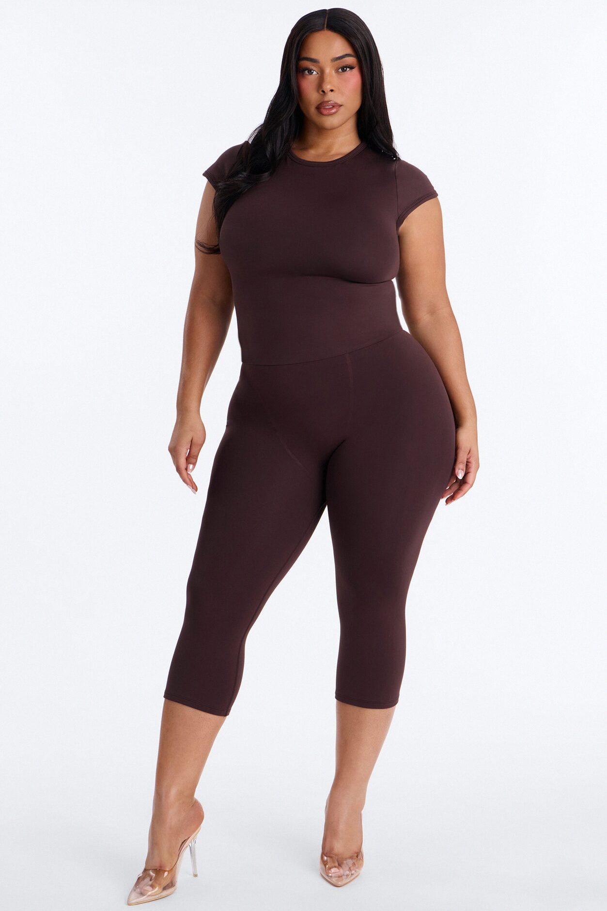 Seamless Smooth Double Lined Cap Sleeve Baby Tee - Chocolate