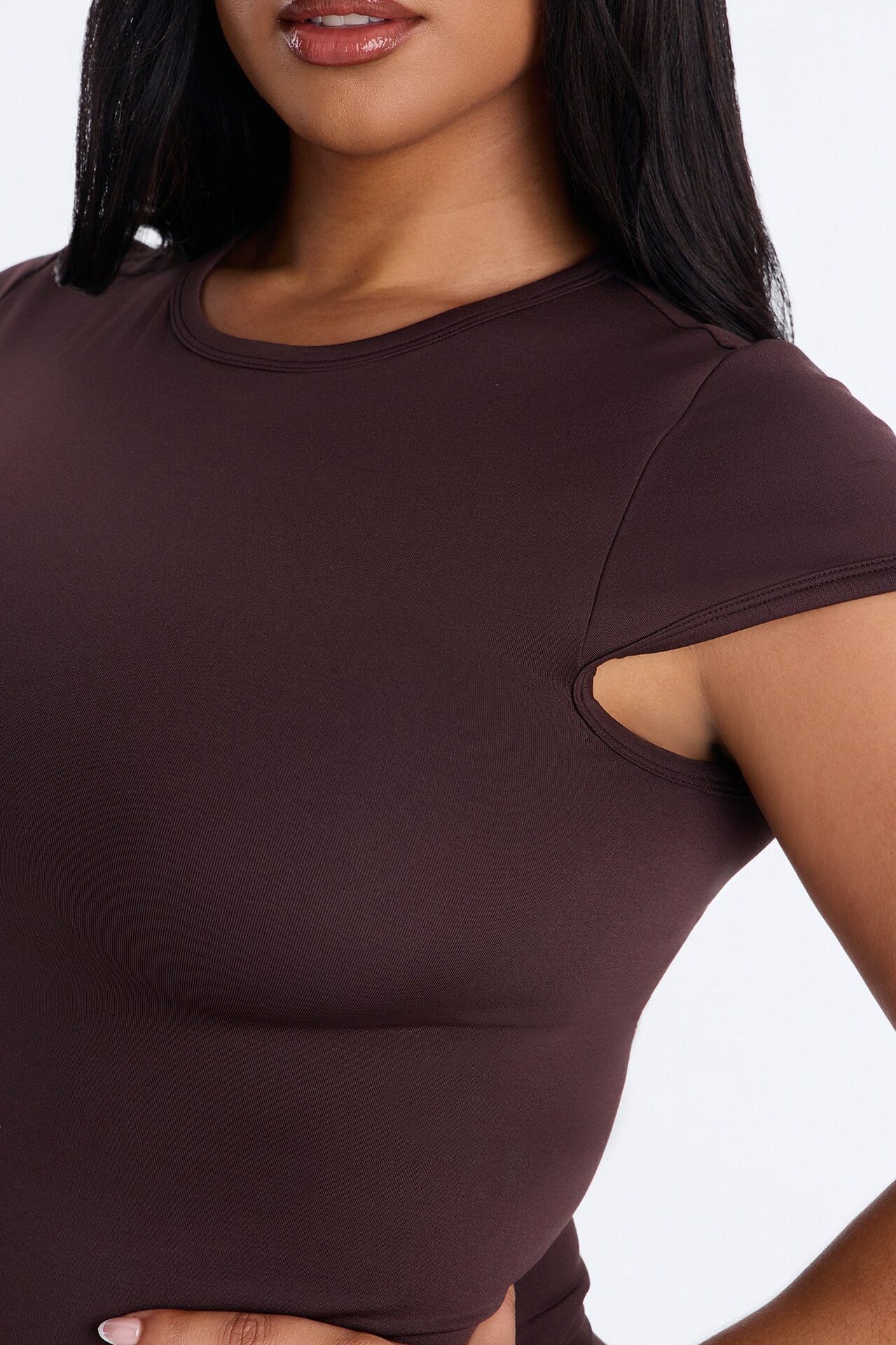 Seamless Smooth Double Lined Cap Sleeve Baby Tee - Chocolate
