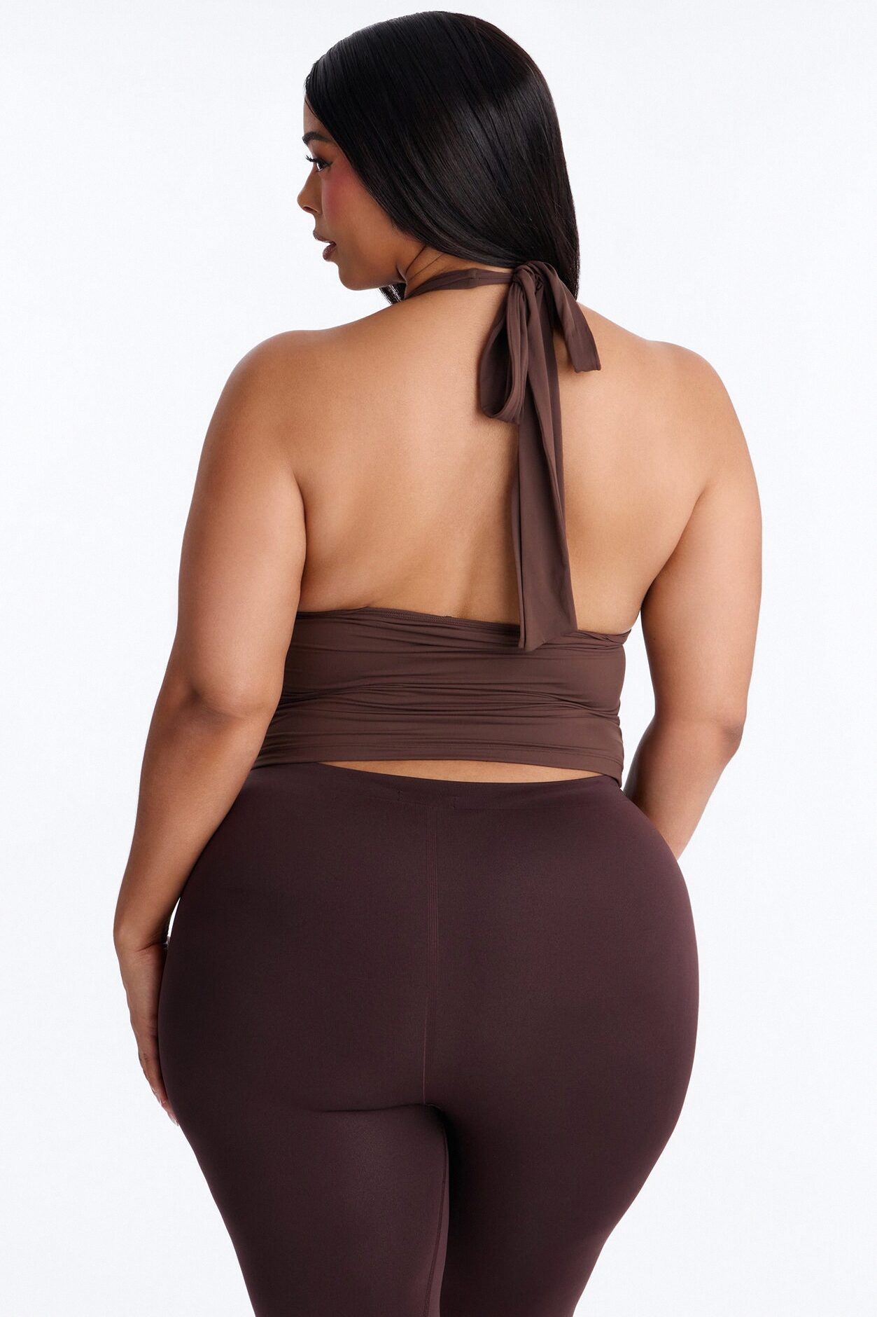 Second Skin Knot Backless Halter Top - Chocolate