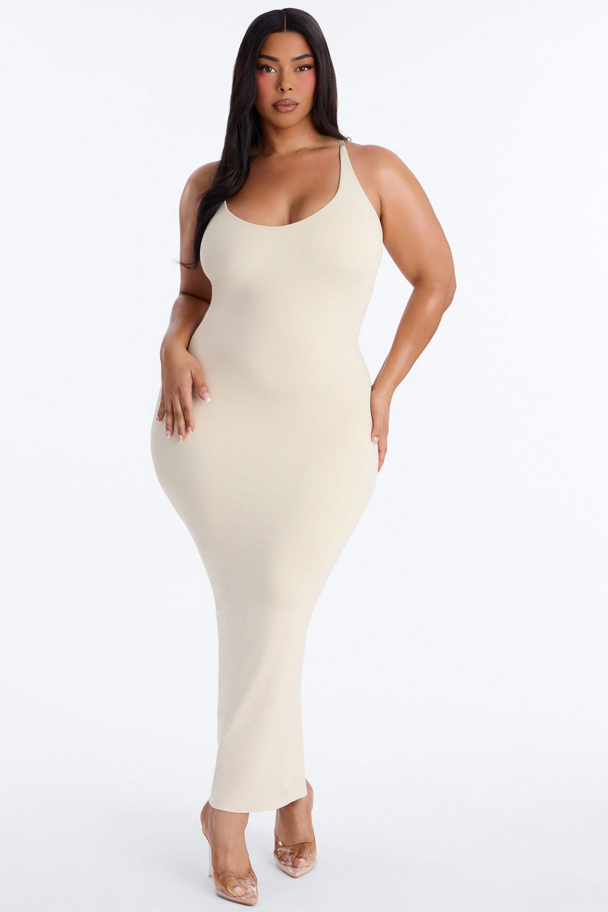 Seamless Smooth Double Lined Scoop Neck Maxi Dress - Bone