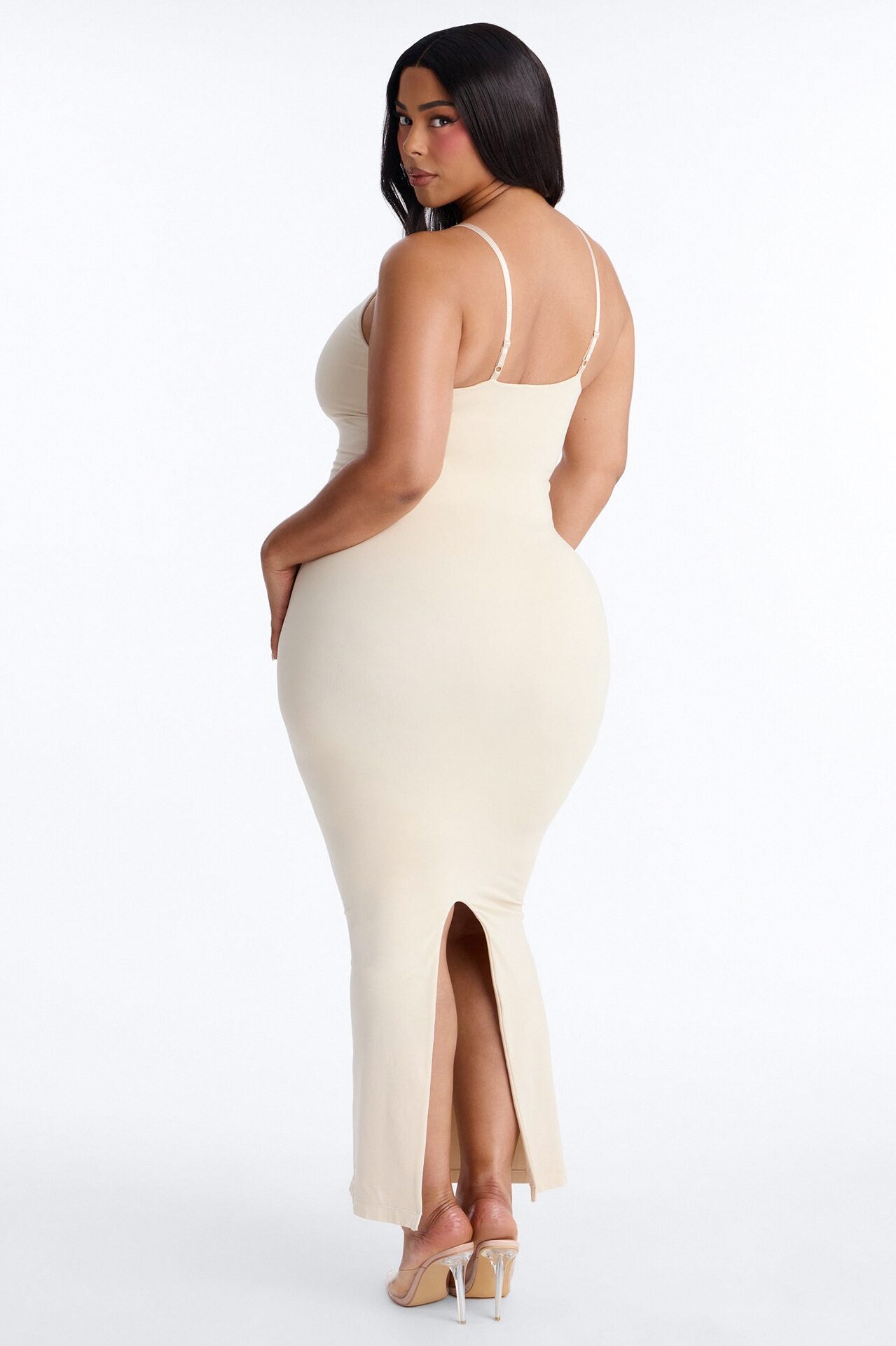 Seamless Smooth Double Lined Scoop Neck Maxi Dress - Bone