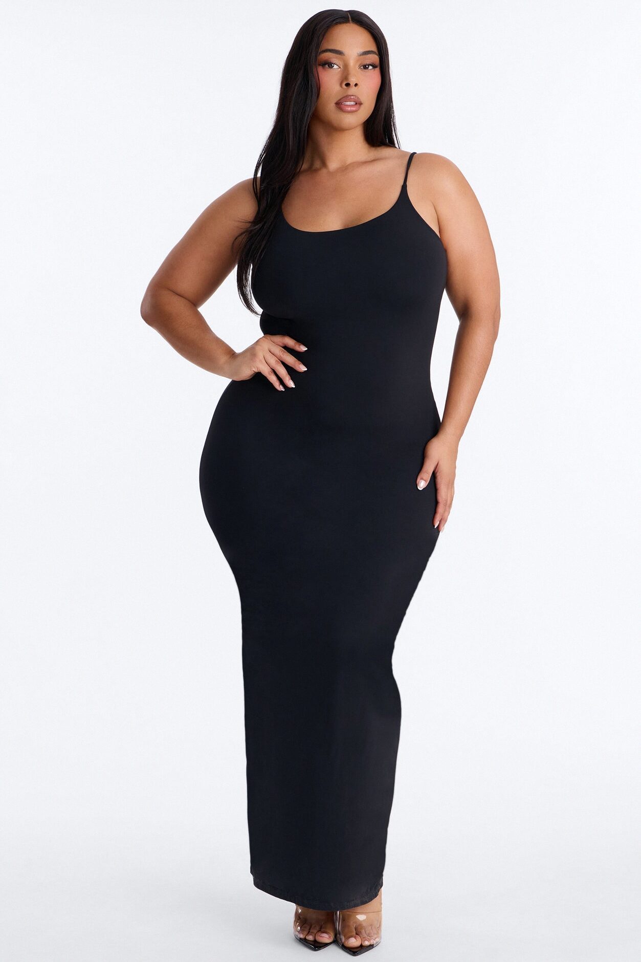 Second Skin Double Lined Scoop Neck Cami Maxi Dress - Black