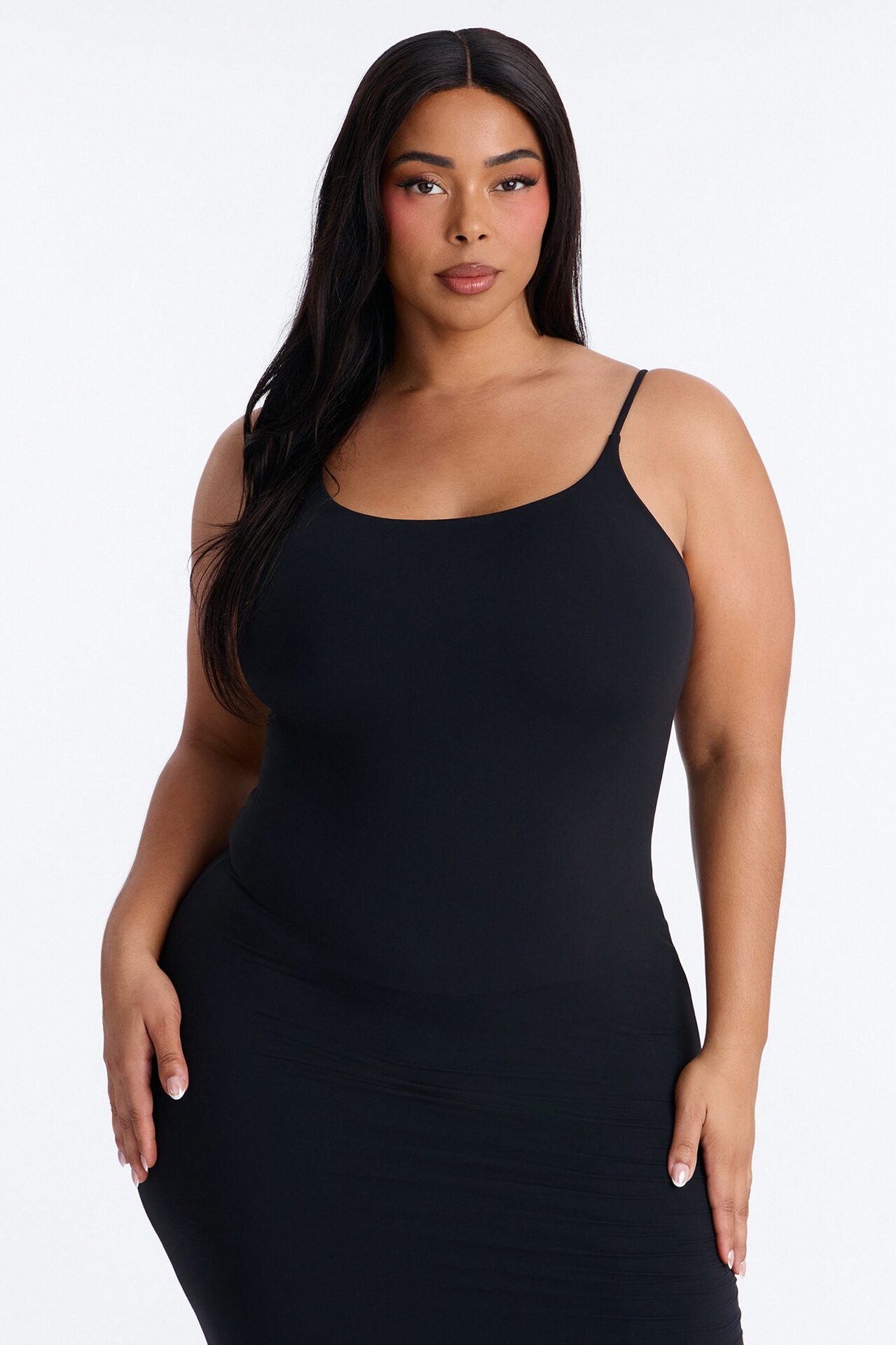 Second Skin Double Lined Scoop Neck Cami Maxi Dress - Black