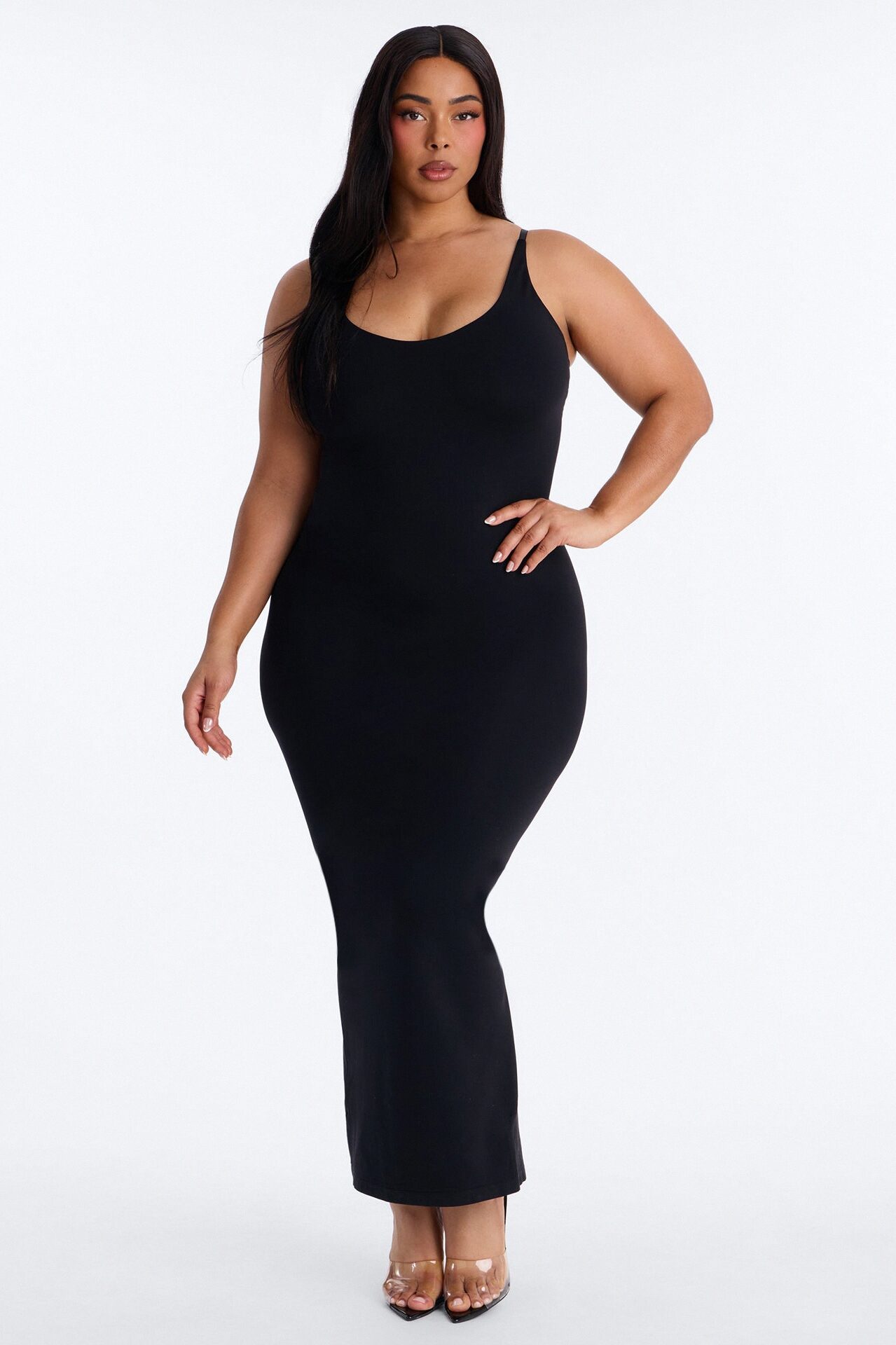 Seamless Smooth Double Lined Scoop Neck Maxi Dress - Black