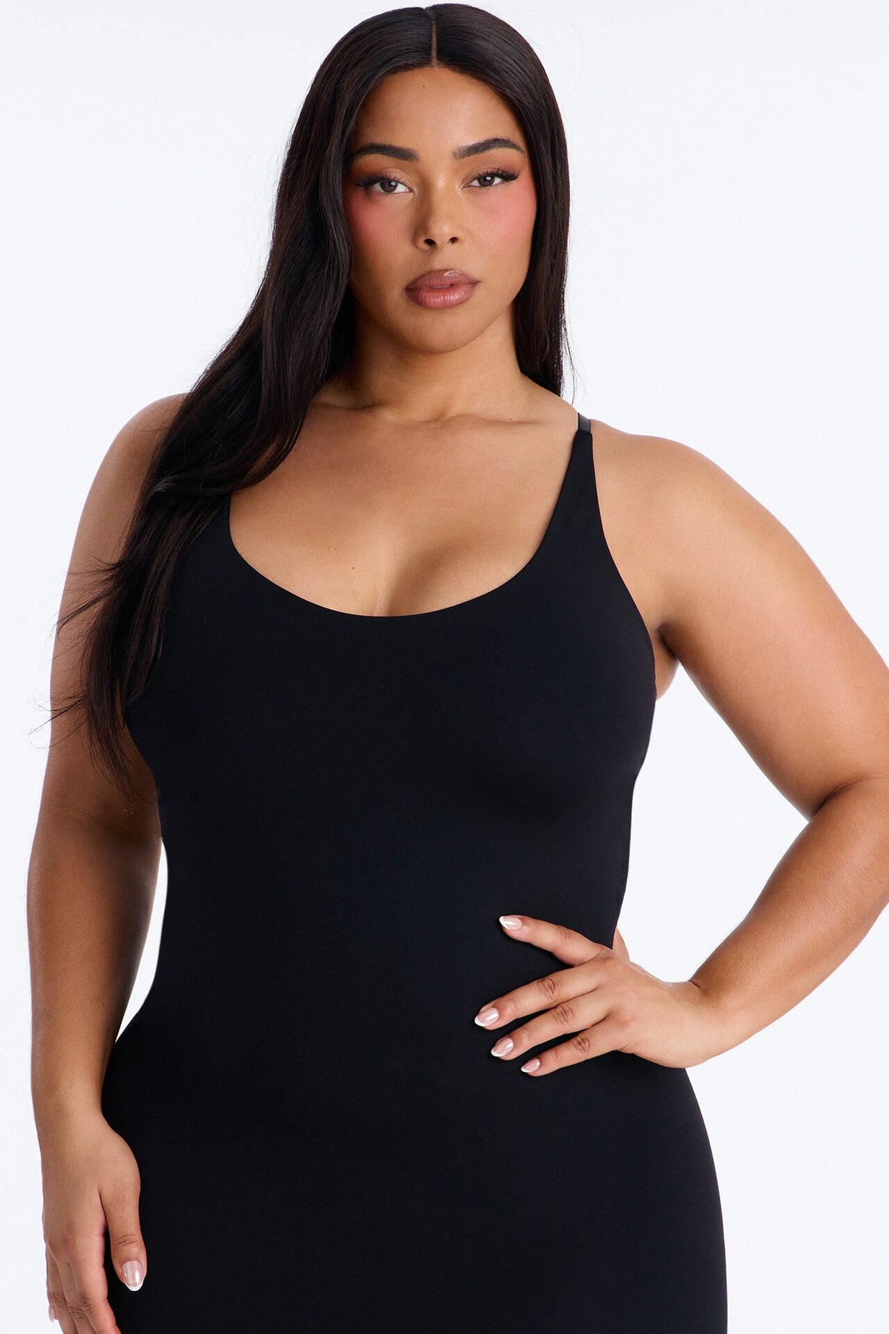 Seamless Smooth Double Lined Scoop Neck Maxi Dress - Black