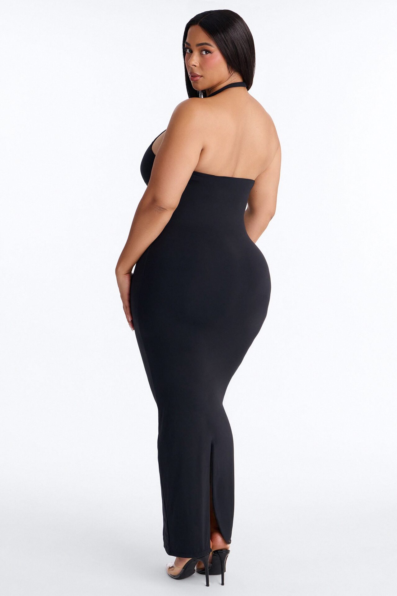 Second Skin Bra Pad Sleeveless Halter Maxi Dress - Black
