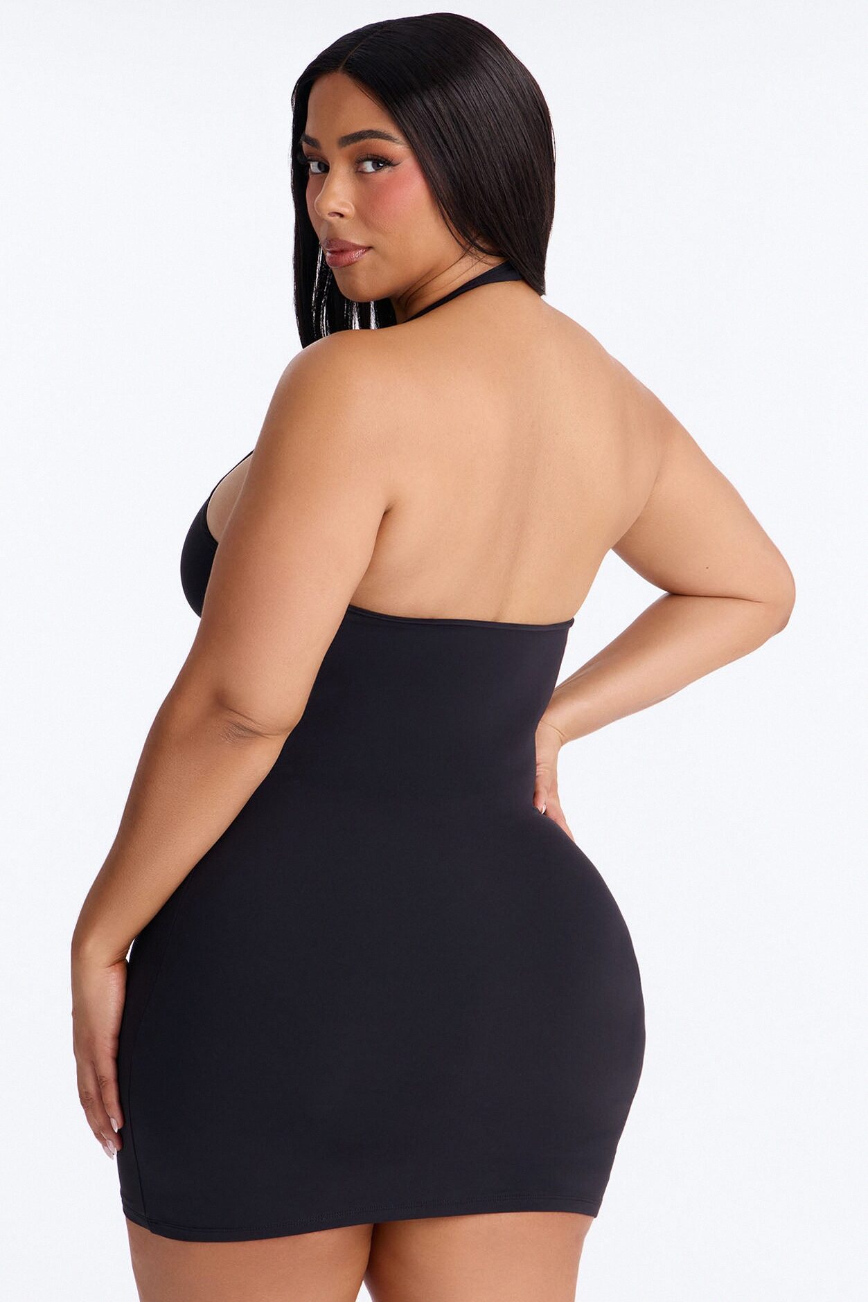 Second Skin Bra Pad Sleeveless Halter Mini Dress - Black