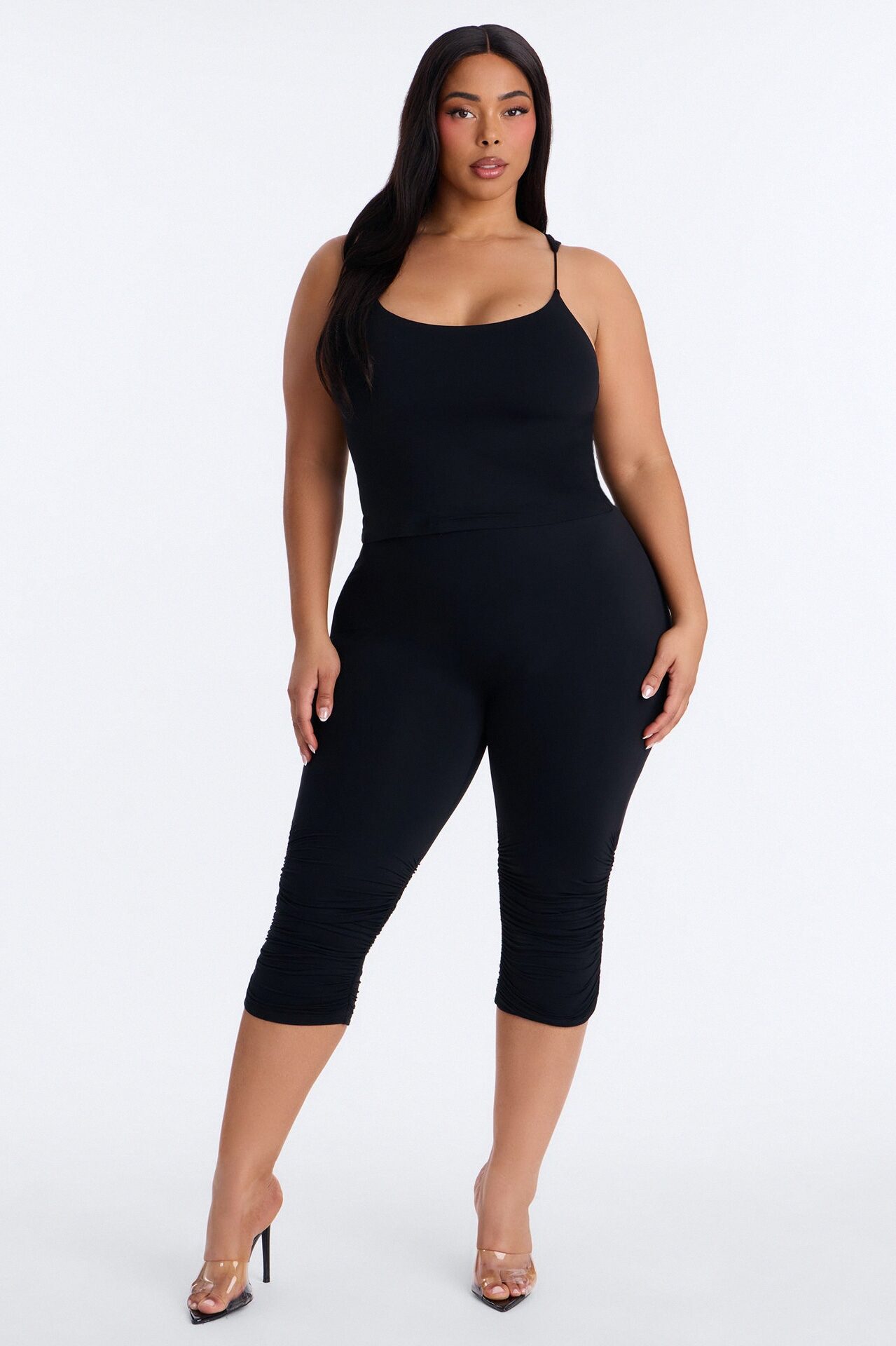 Second Skin Double Lined Thin Strap Tank Top - Black