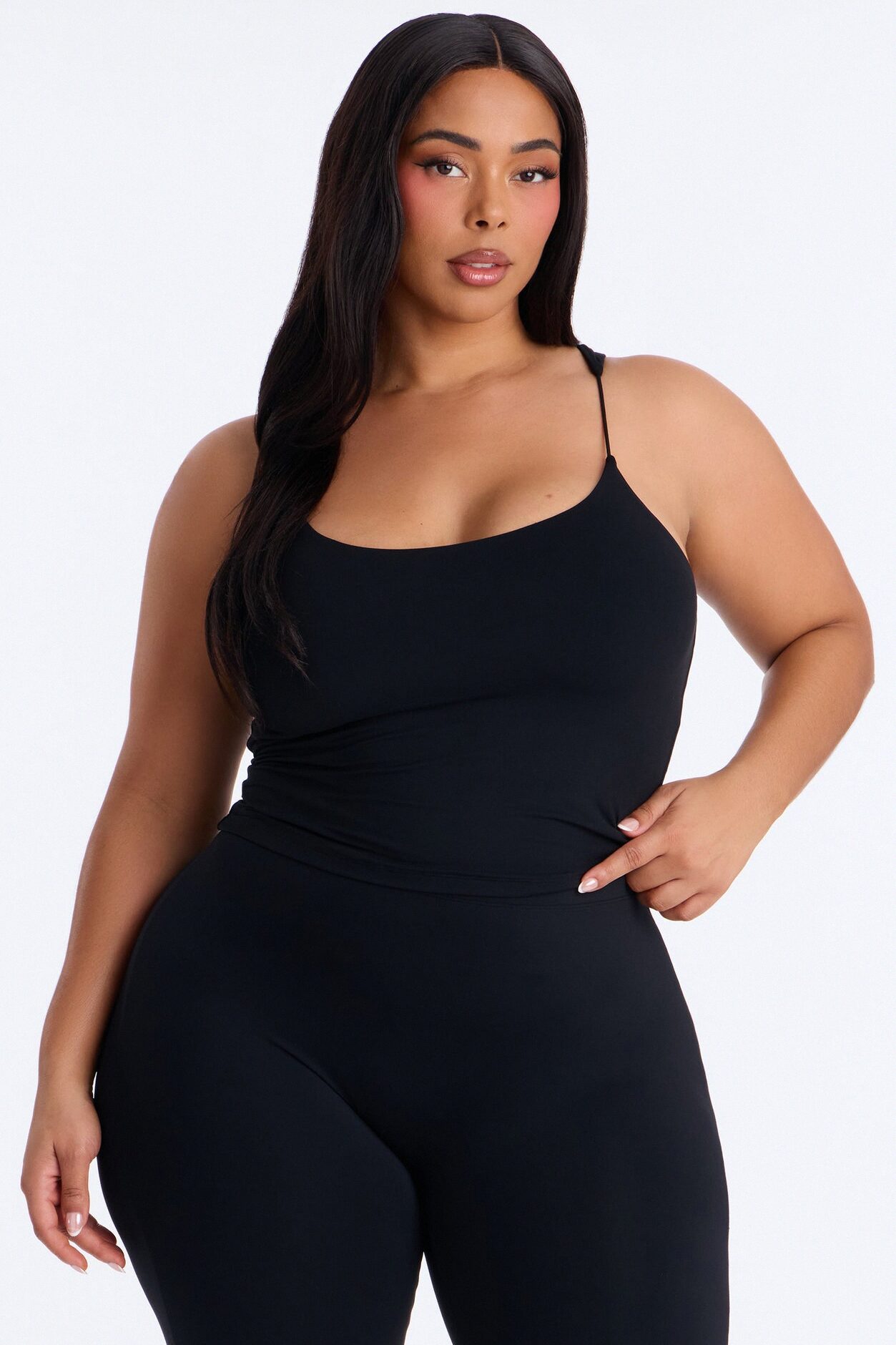 Second Skin Double Lined Thin Strap Tank Top - Black