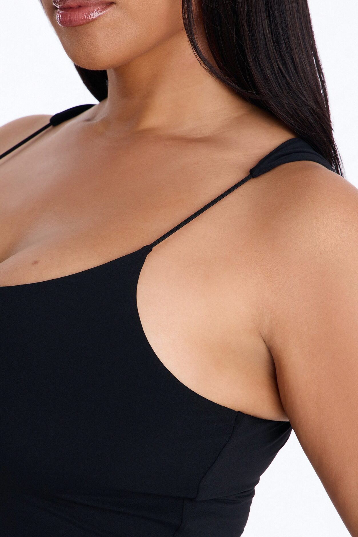 Second Skin Double Lined Thin Strap Tank Top - Black