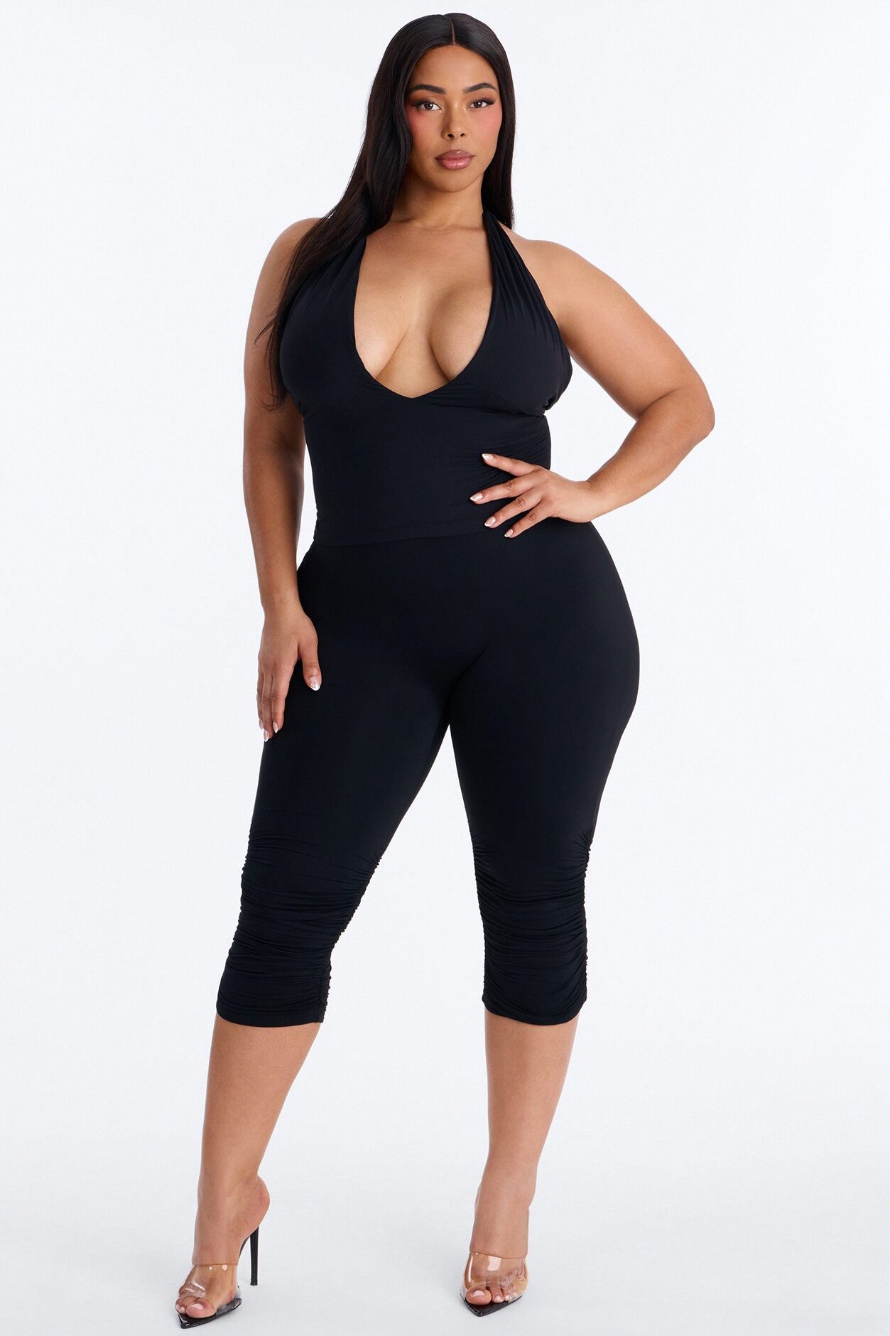 Second Skin Double Lined Deep V-Neck Halter Top - Black