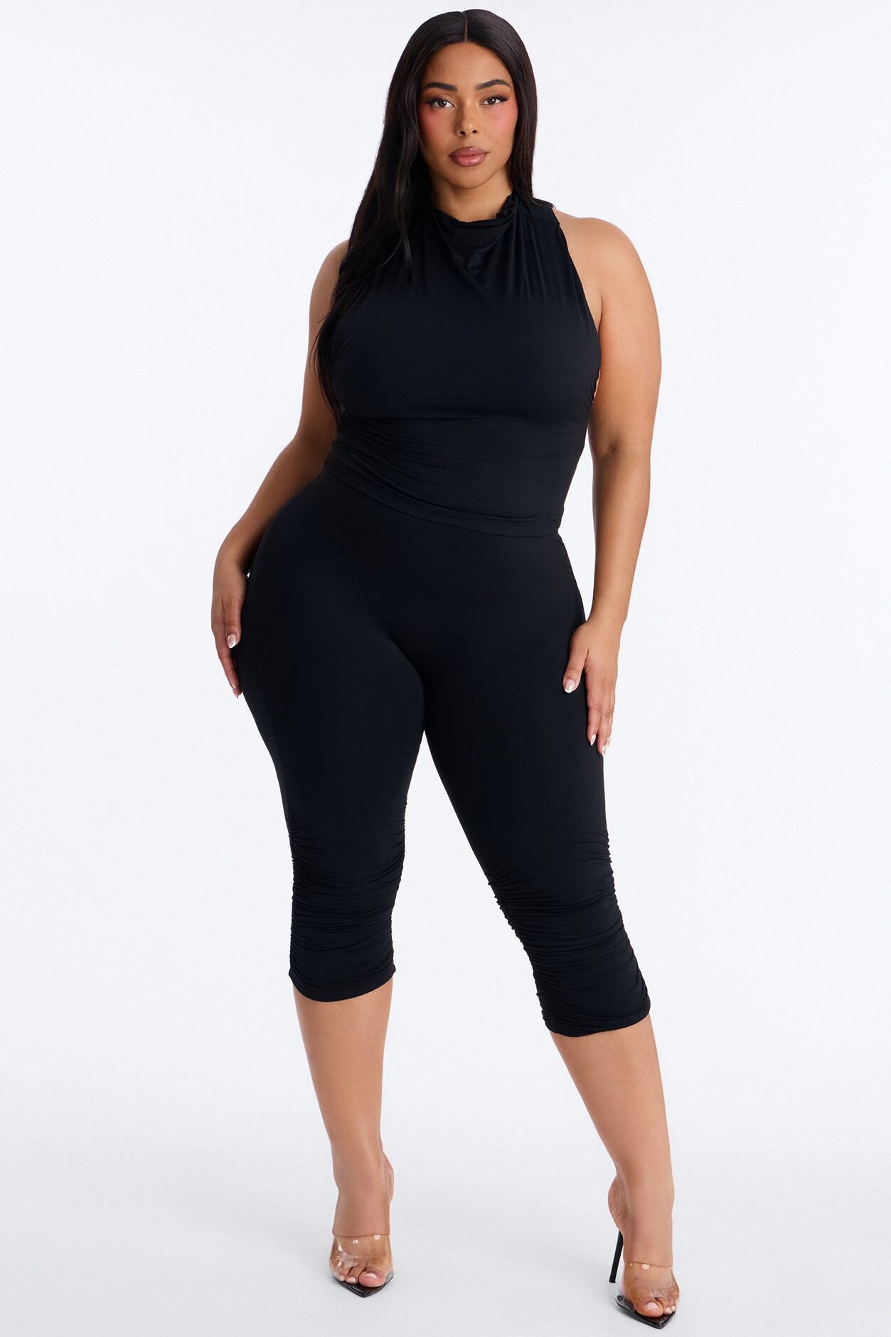 Second Skin Double Lined Mock Neck Racerback Top - Black
