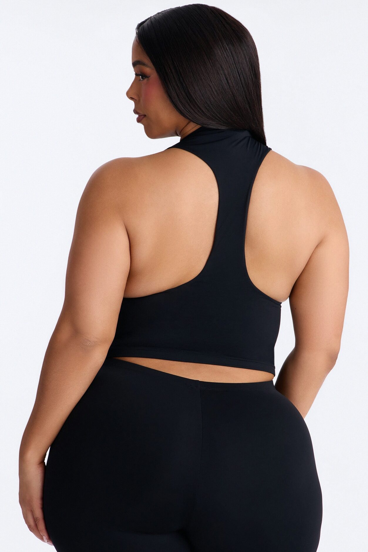 Second Skin Double Lined Mock Neck Racerback Top - Black