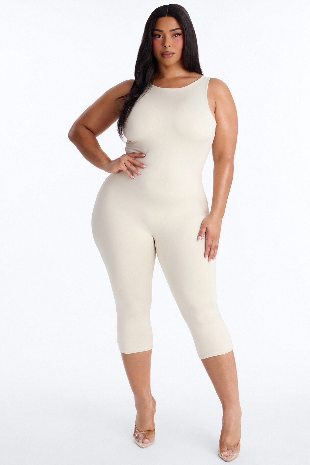 Contour Double Lined Low Back Capri Jumpsuit - Bone