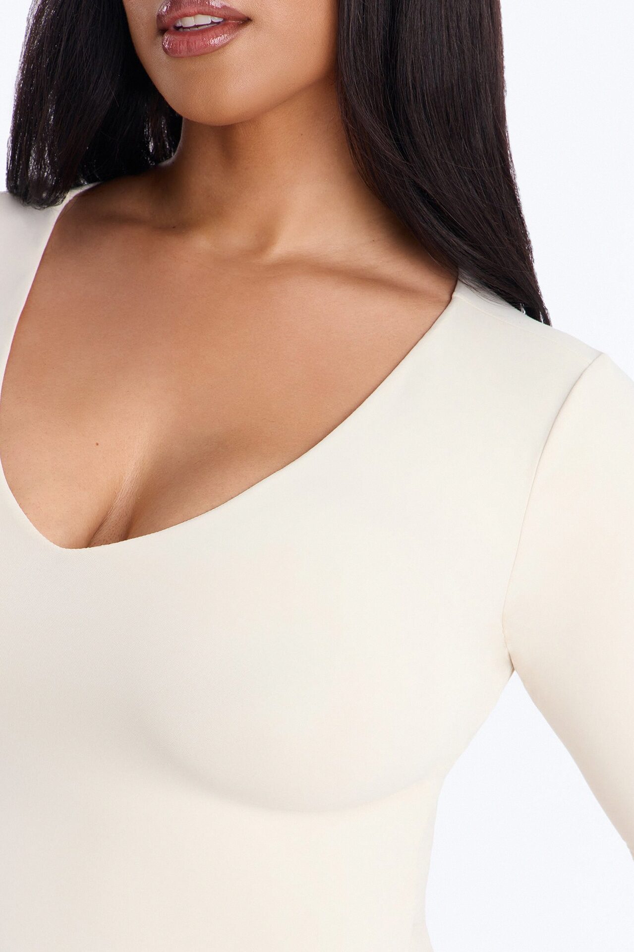 Second Skin Deep U Neck Elbow Sleeve Top - Bone