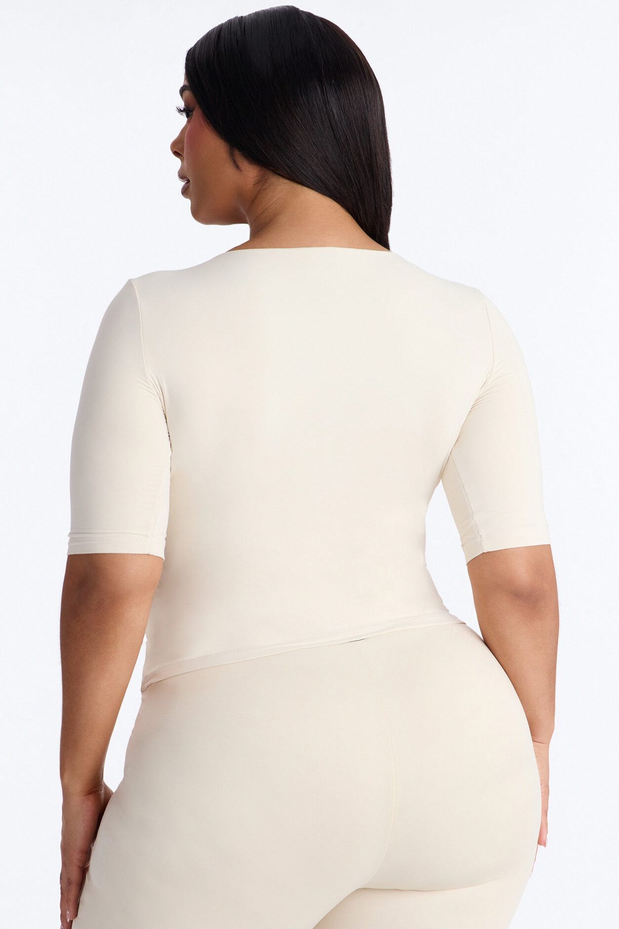 Second Skin Deep U Neck Elbow Sleeve Top - Bone