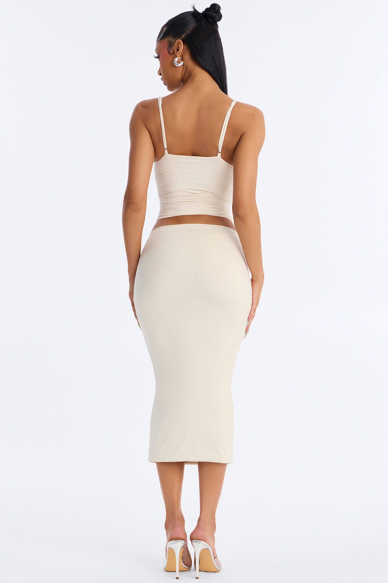 Contour Double Lined Pencil Midi Skirt - Bone