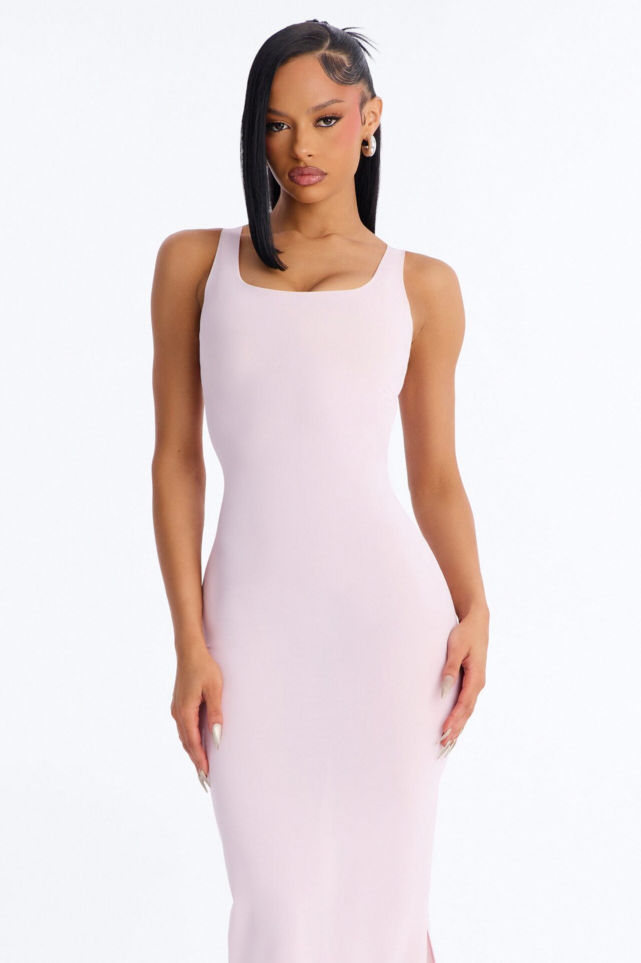 Power Mesh Low Scoop Back Sleeveless Maxi Dress - Light Pink
