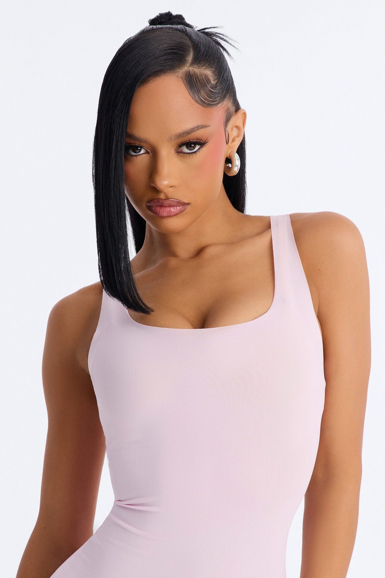 Power Mesh Low Scoop Back Sleeveless Maxi Dress - Light Pink