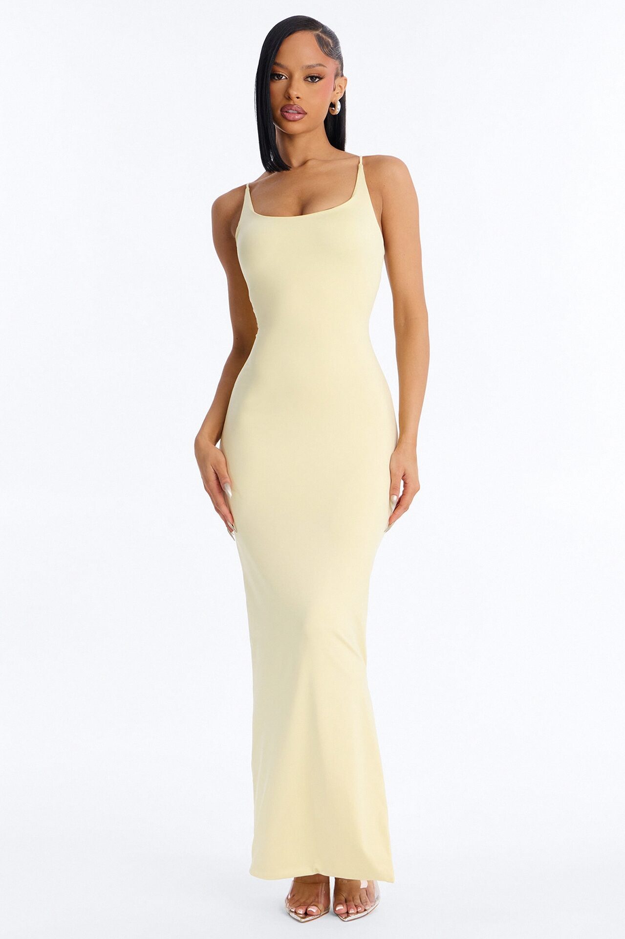 Contour Double Lined Scoop Neck Spaghetti Strap Maxi Dress - Butter Yellow