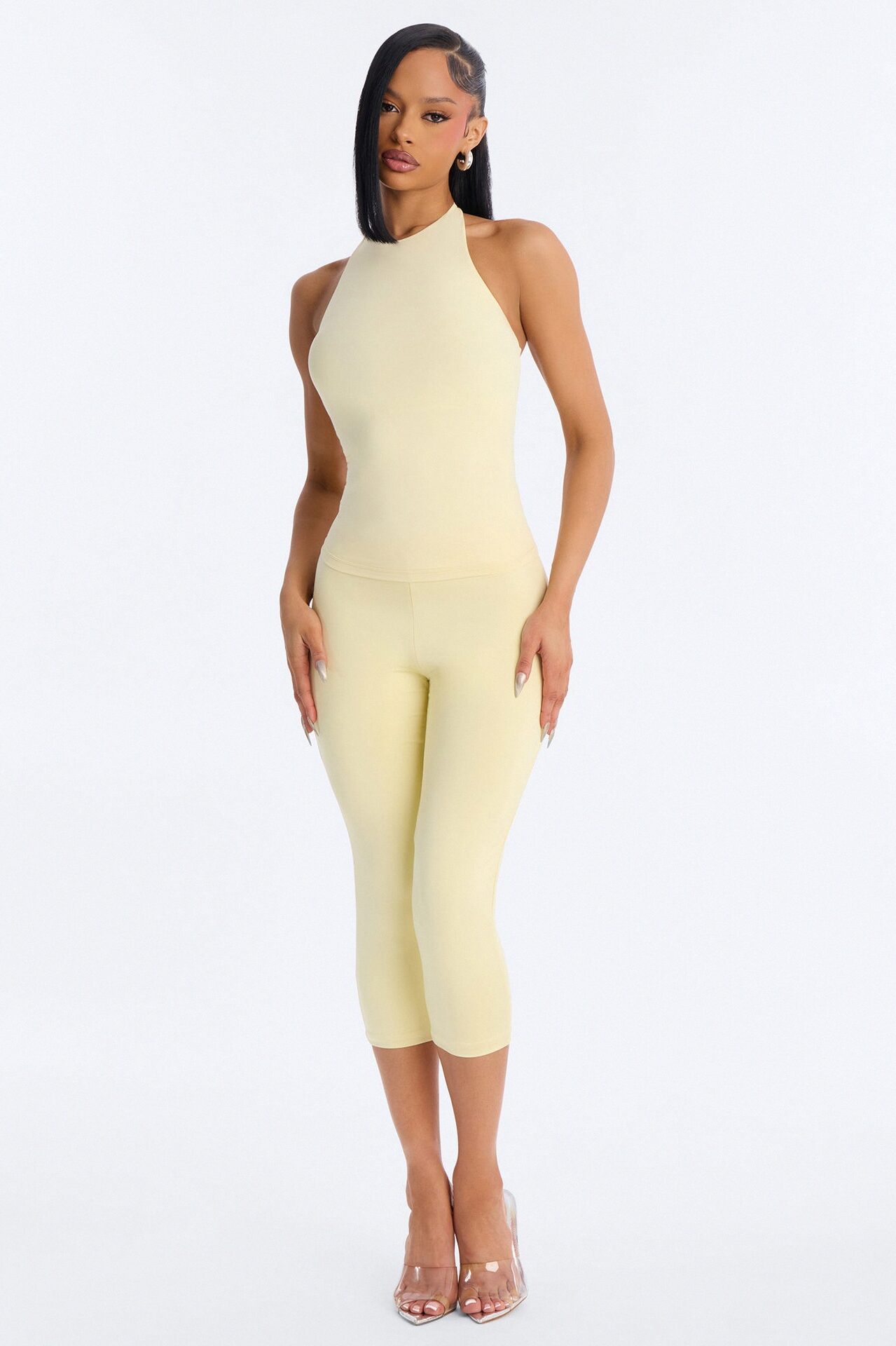 Second Skin Bra Pad Sleeveless Halter Top - Butter Yellow