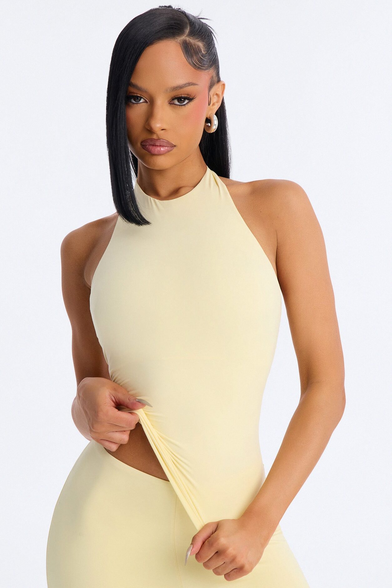 Second Skin Bra Pad Sleeveless Halter Top - Butter Yellow