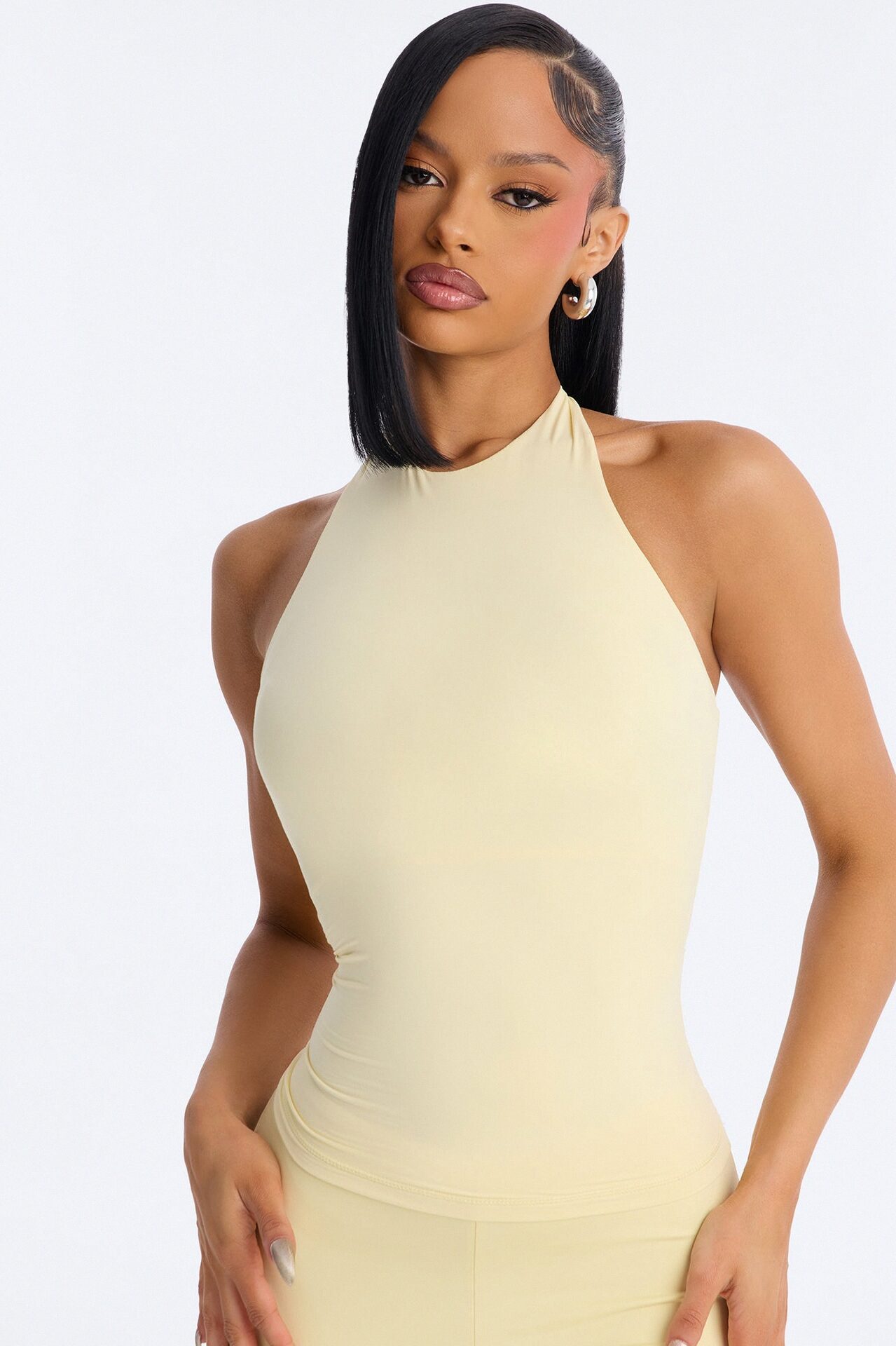 Second Skin Bra Pad Sleeveless Halter Top - Butter Yellow