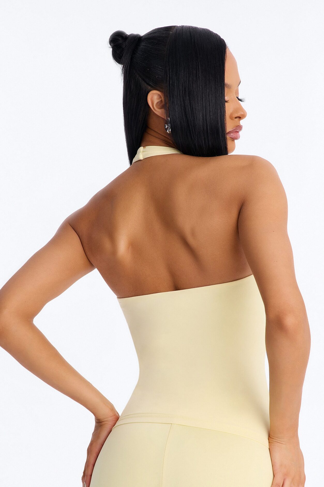 Second Skin Bra Pad Sleeveless Halter Top - Butter Yellow