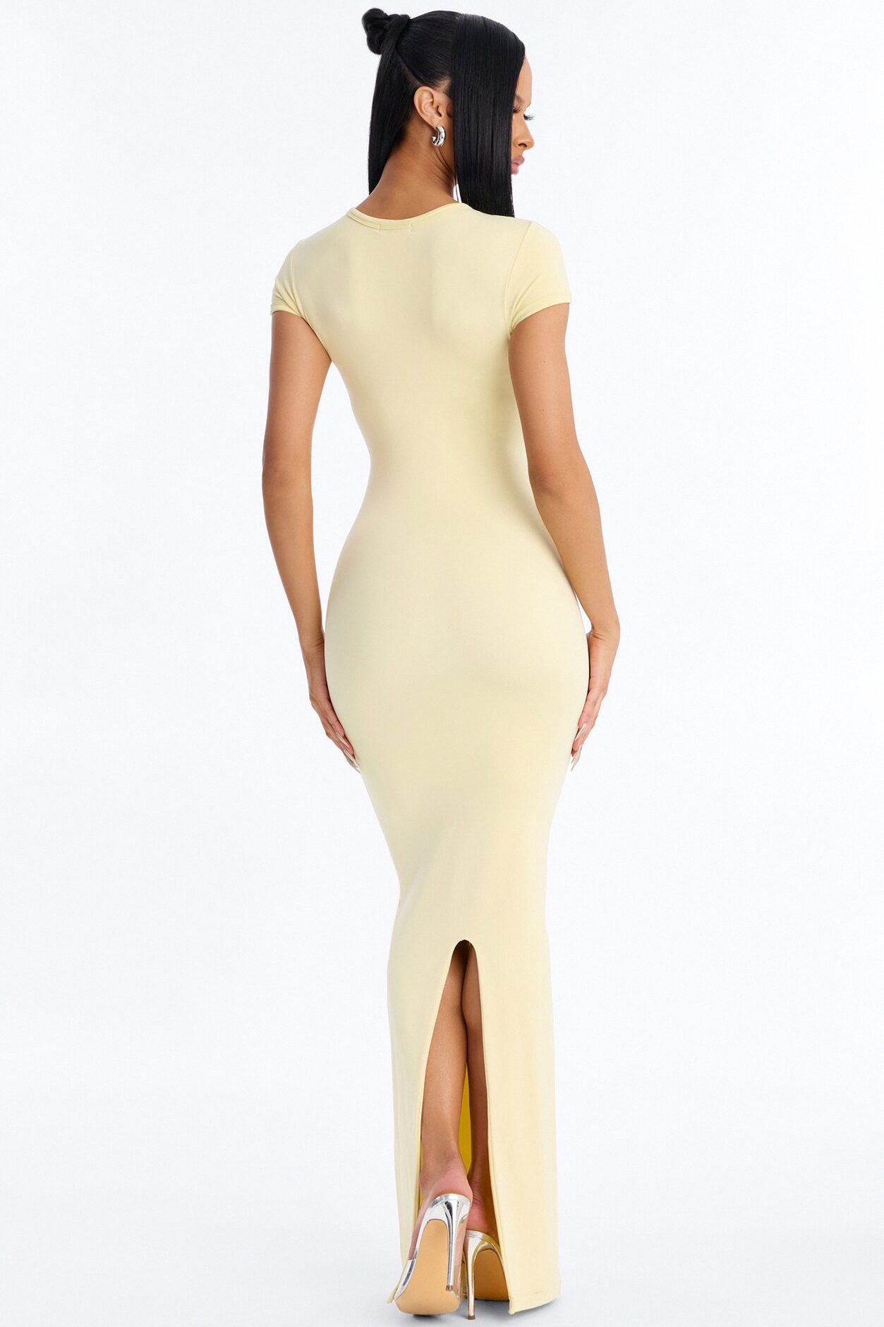Seamless Smooth Double Lined Cap Sleeve Maxi Dress - Butter Yellow