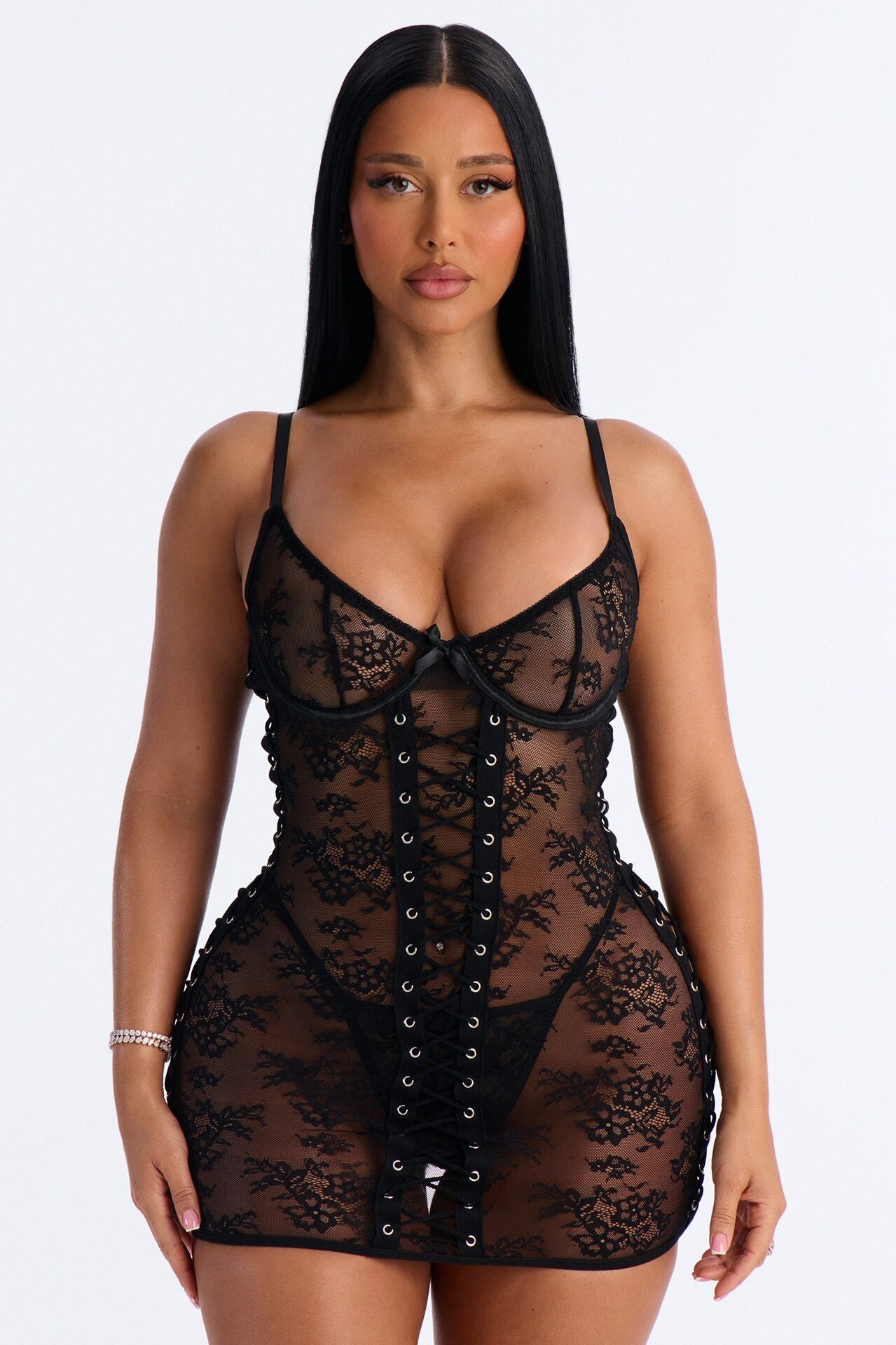Your Perfect Match Lace Underwire Chemise - Black
