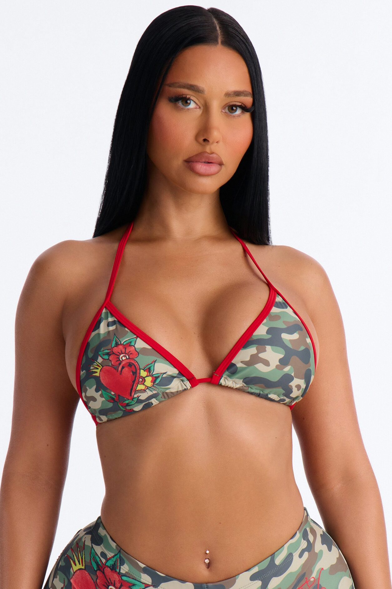 Ed Hardy Camo Hearts Boyshort 2 Piece Bikini - Olive/combo