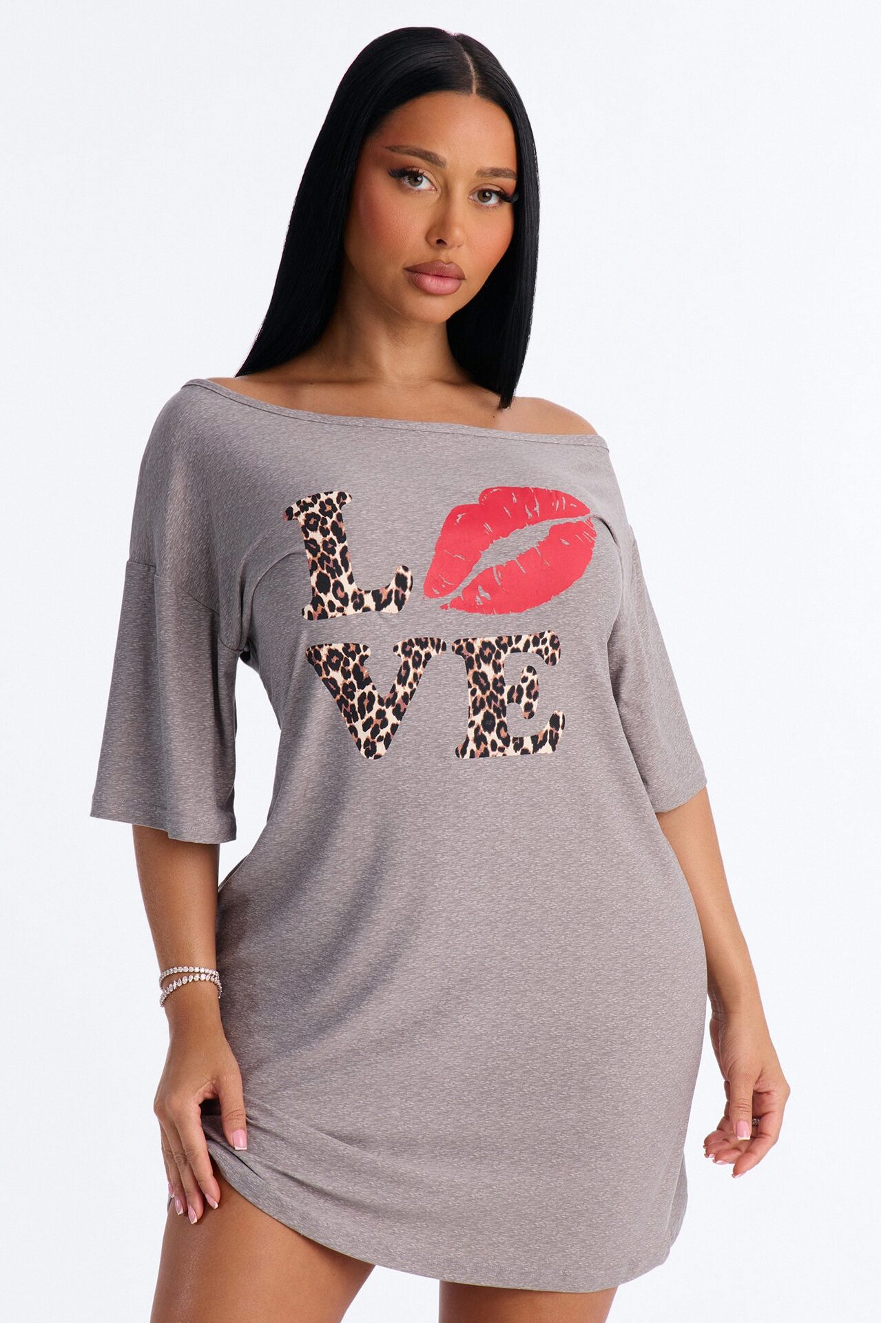Love My Sleep Off Shoulder Sleep Shirt - Grey