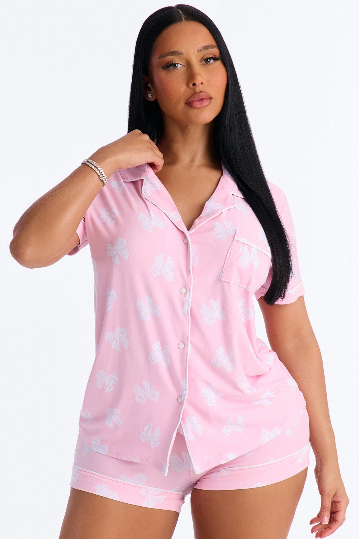 Snuggle Me Button Up PJ Short Set - Pink