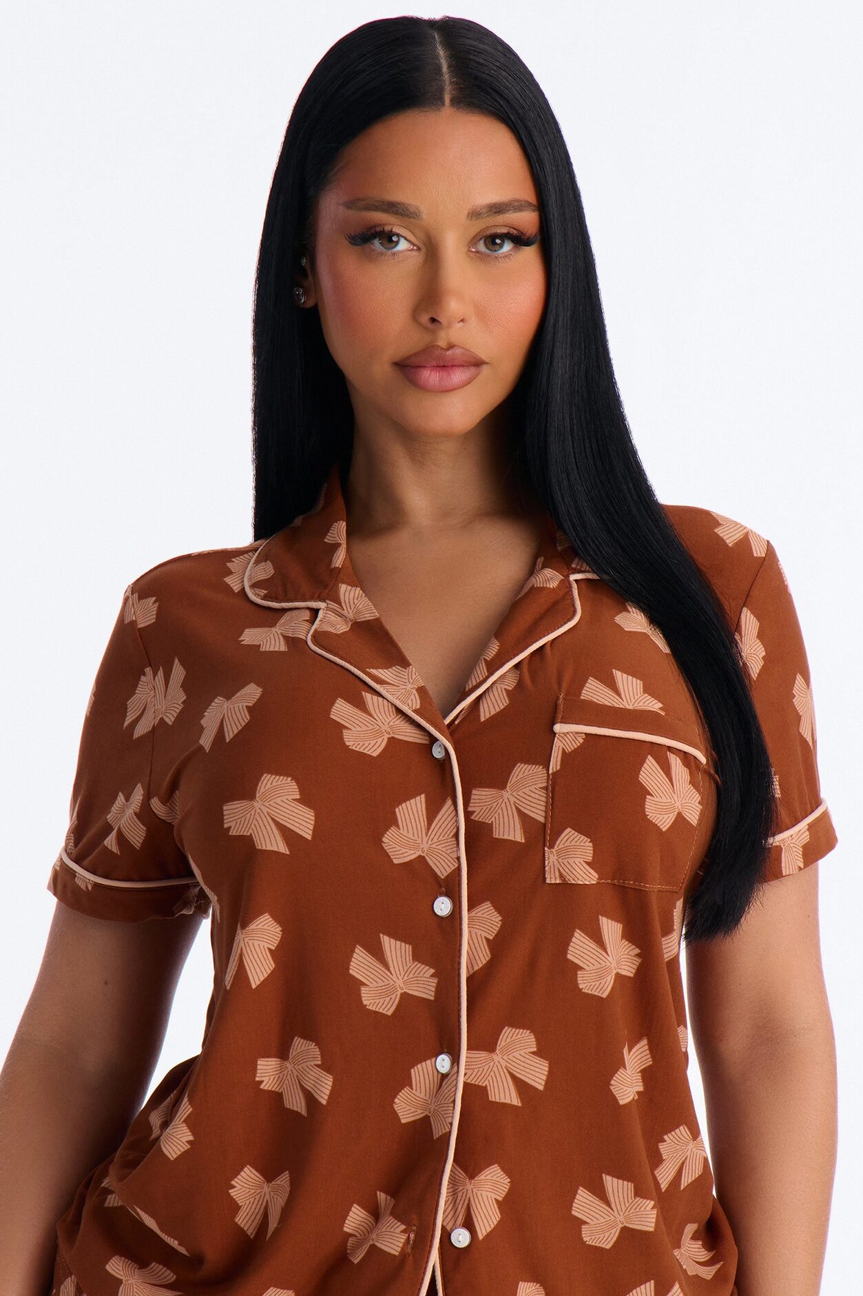Snuggle Me Button Up PJ Short Set - Brown