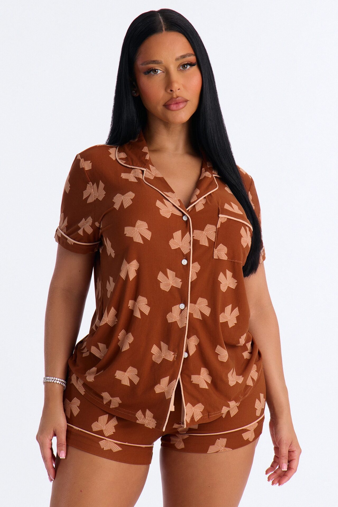 Snuggle Me Button Up PJ Short Set - Brown