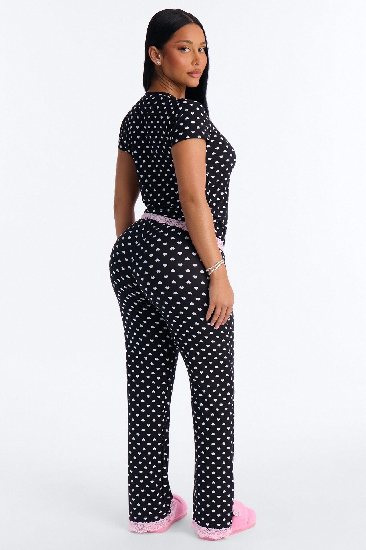 Soft Ease Lace Trim PJ Pant Set - Black/Pink