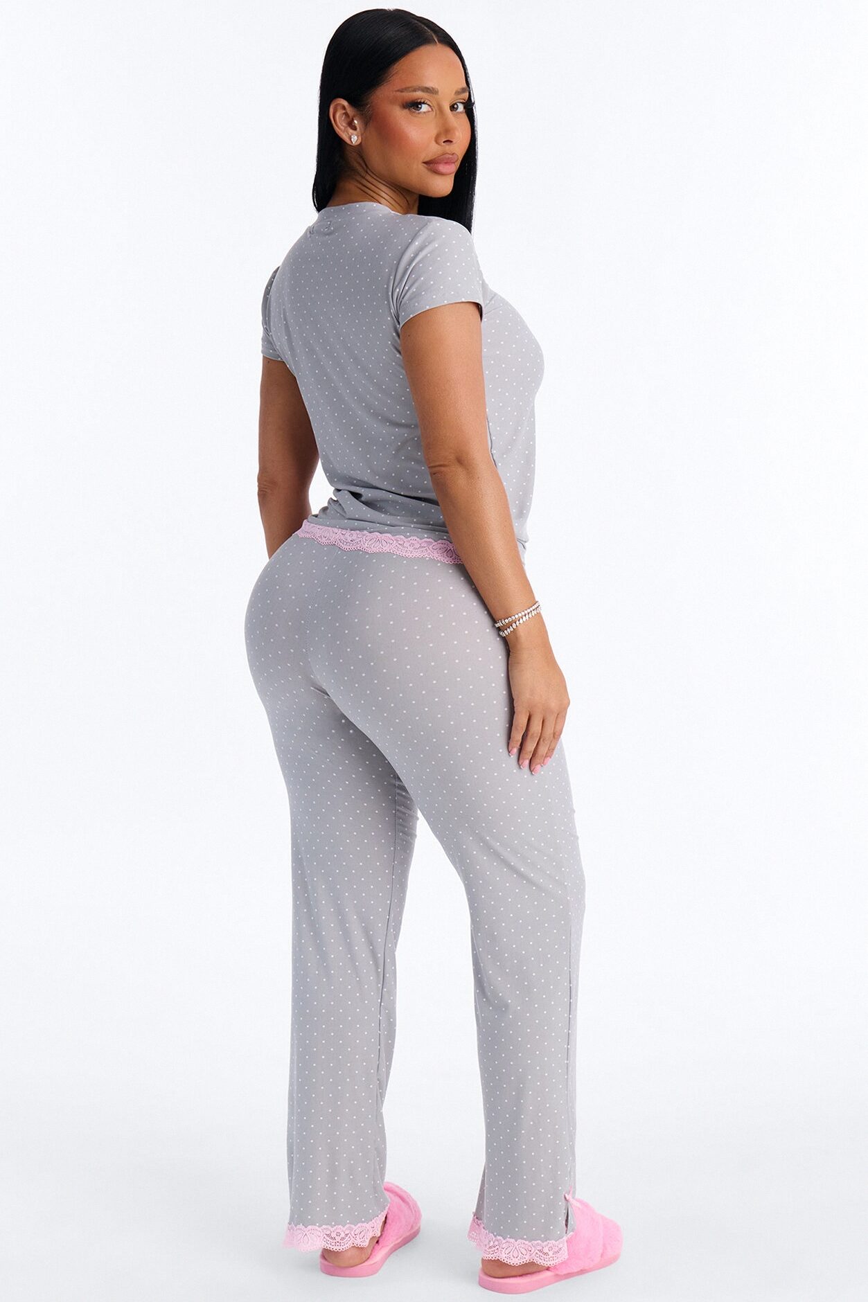 Soft Ease Lace Trim PJ Pant Set - Grey