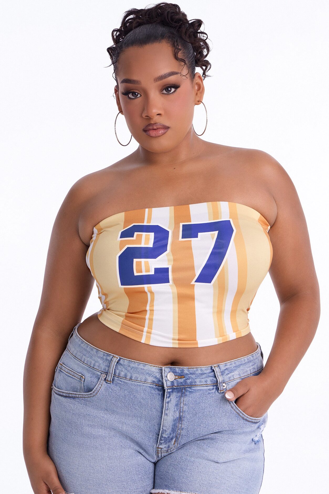 Lucky Number 27 Striped Tube Top - Orange