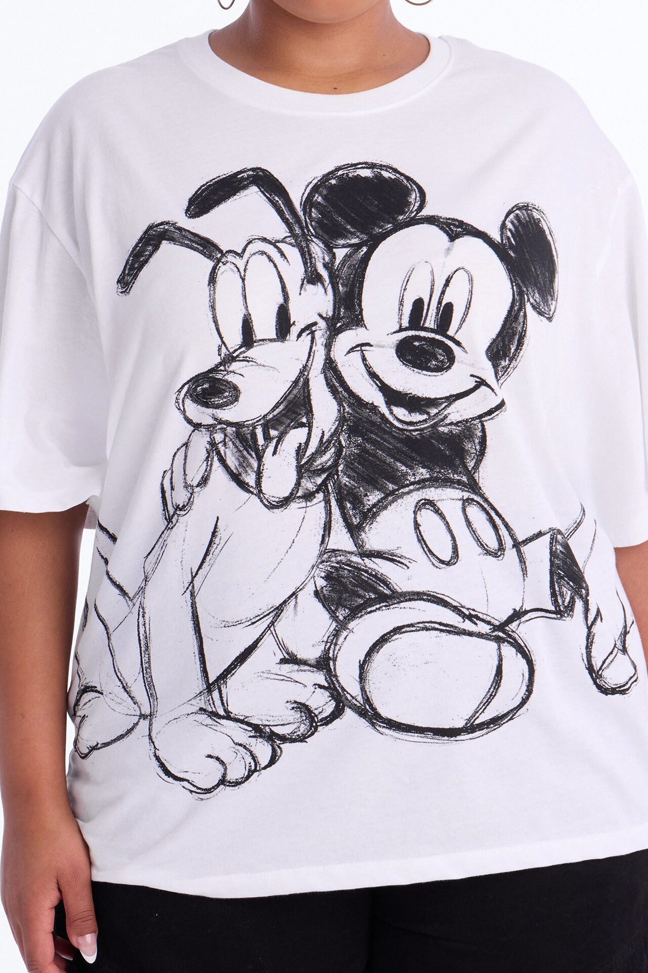 Mickey Mouse And Pluto Drop Shoulder Tee - White