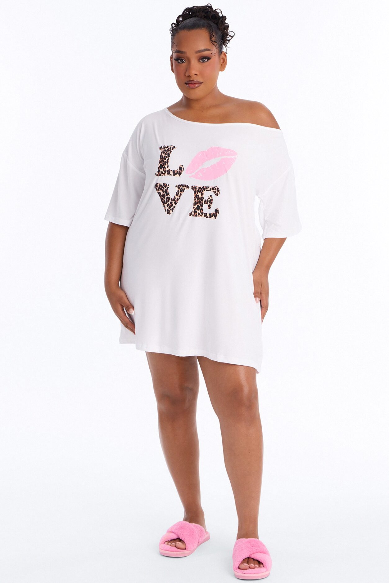 Love Love Love One Shoulder PJ Sleep Shirt - White