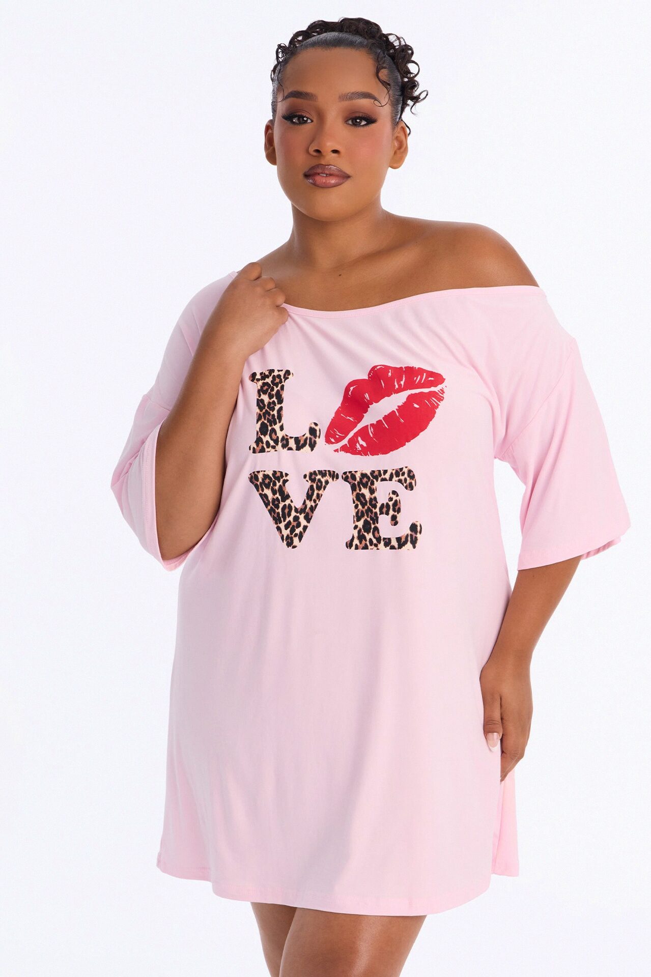 Love My Sleep Off Shoulder Sleep Shirt - Pink