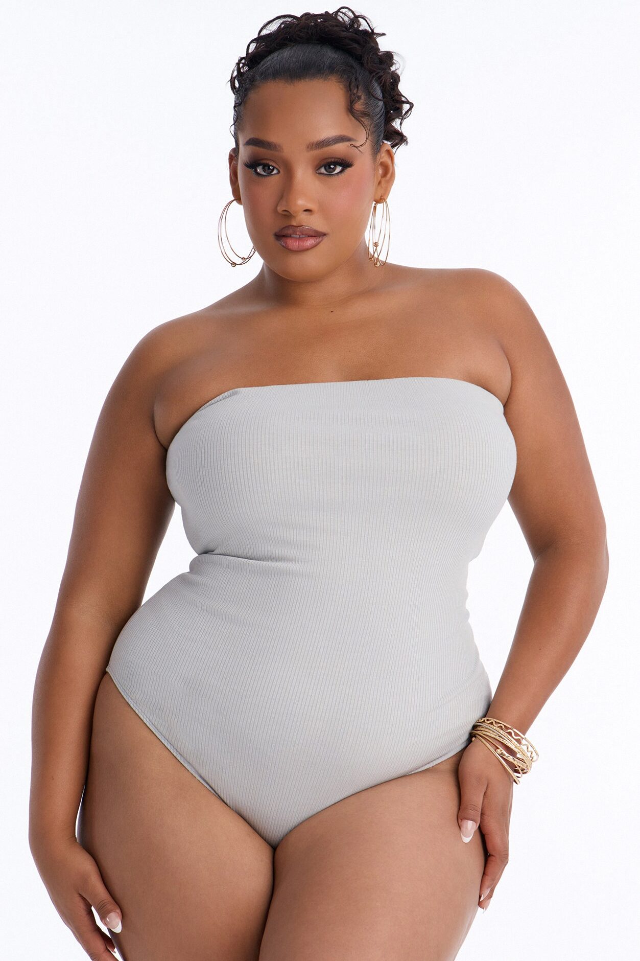 Demi Double Lined Tube Bodysuit - Light Grey