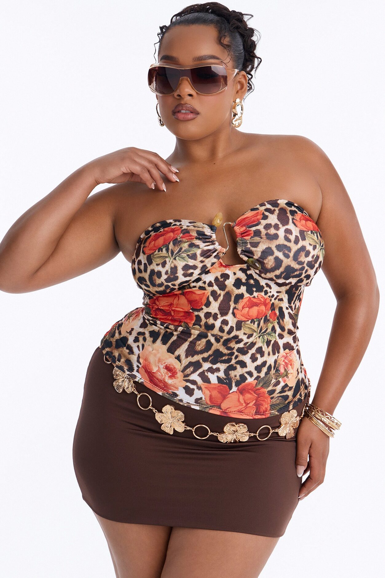 Exotic Taste Ruched Leopard Hardware Tube Top - Leopard