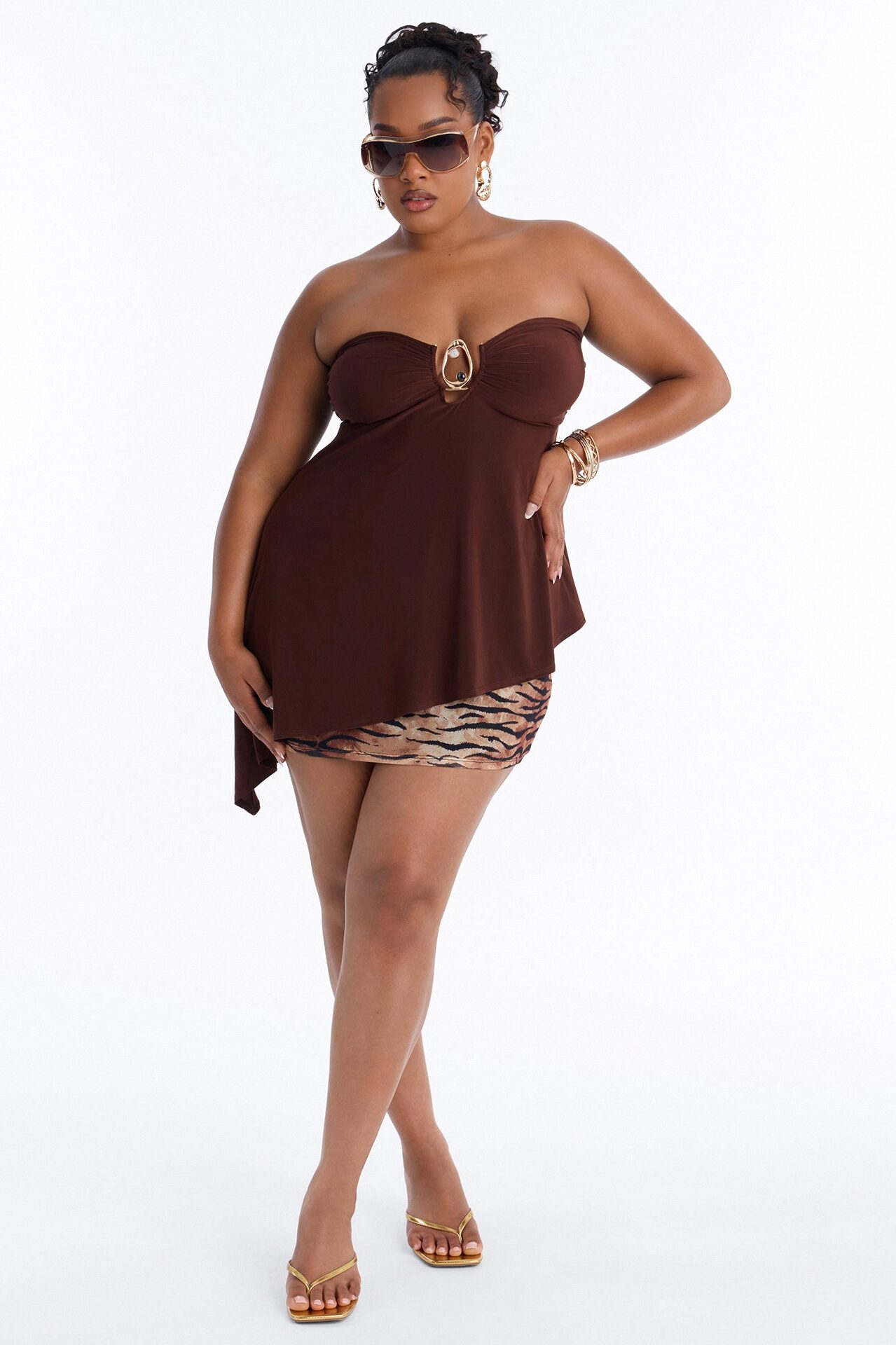 On The Coast Hardware Asymmetrical Tube Top - Chocolate