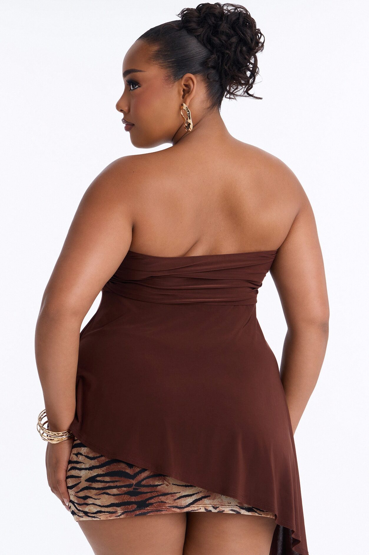 On The Coast Hardware Asymmetrical Tube Top - Chocolate