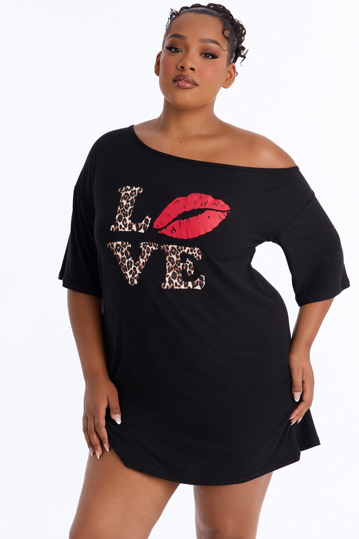 Love My Sleep Off Shoulder Sleep Shirt - Black